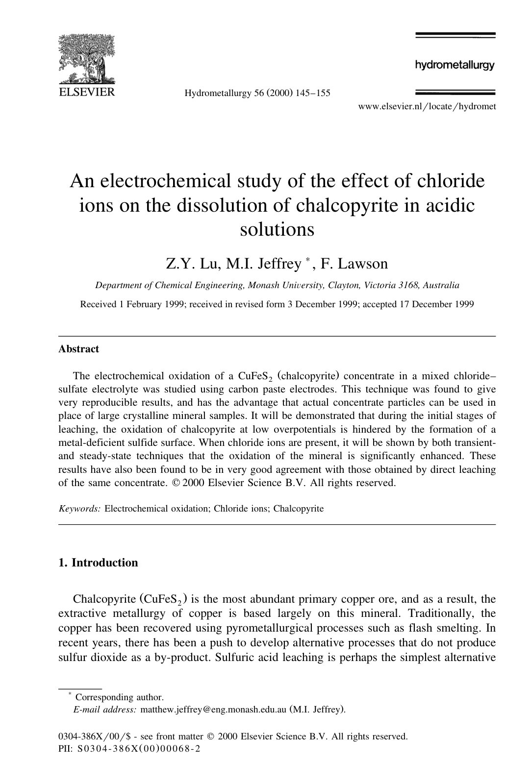 First page of An electrochemical study of the effect o