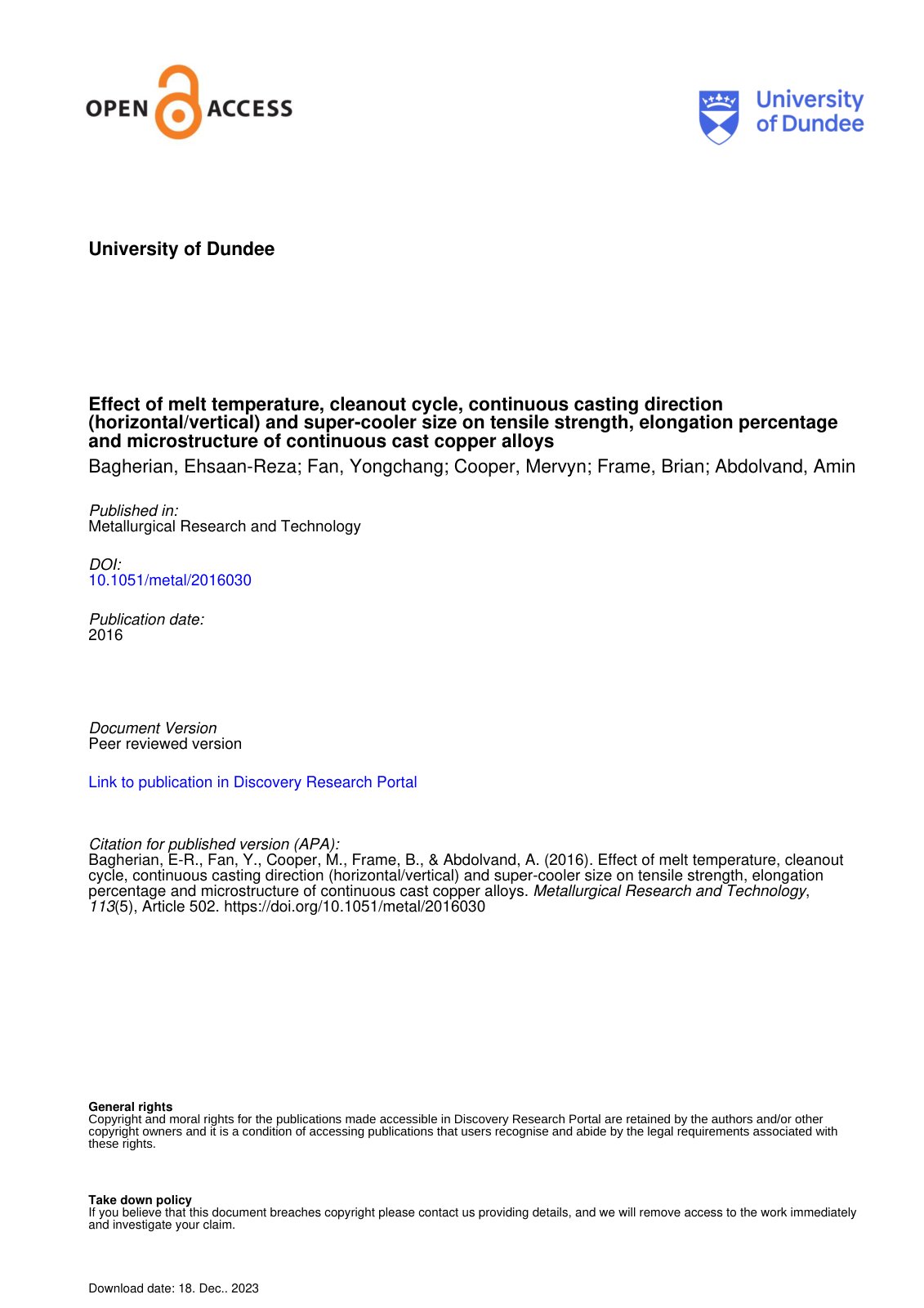 First page of Effect of melt temperature cleanout cycl