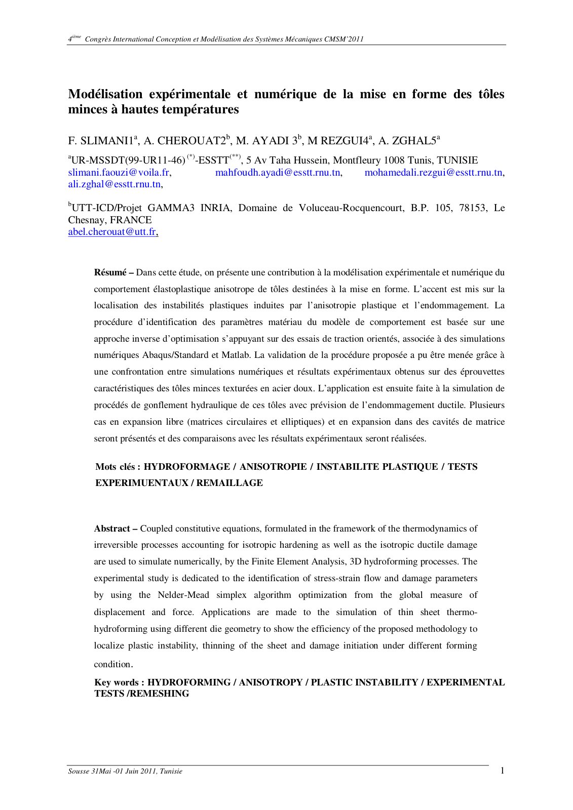 First page of Modelisation experimentale et numerique