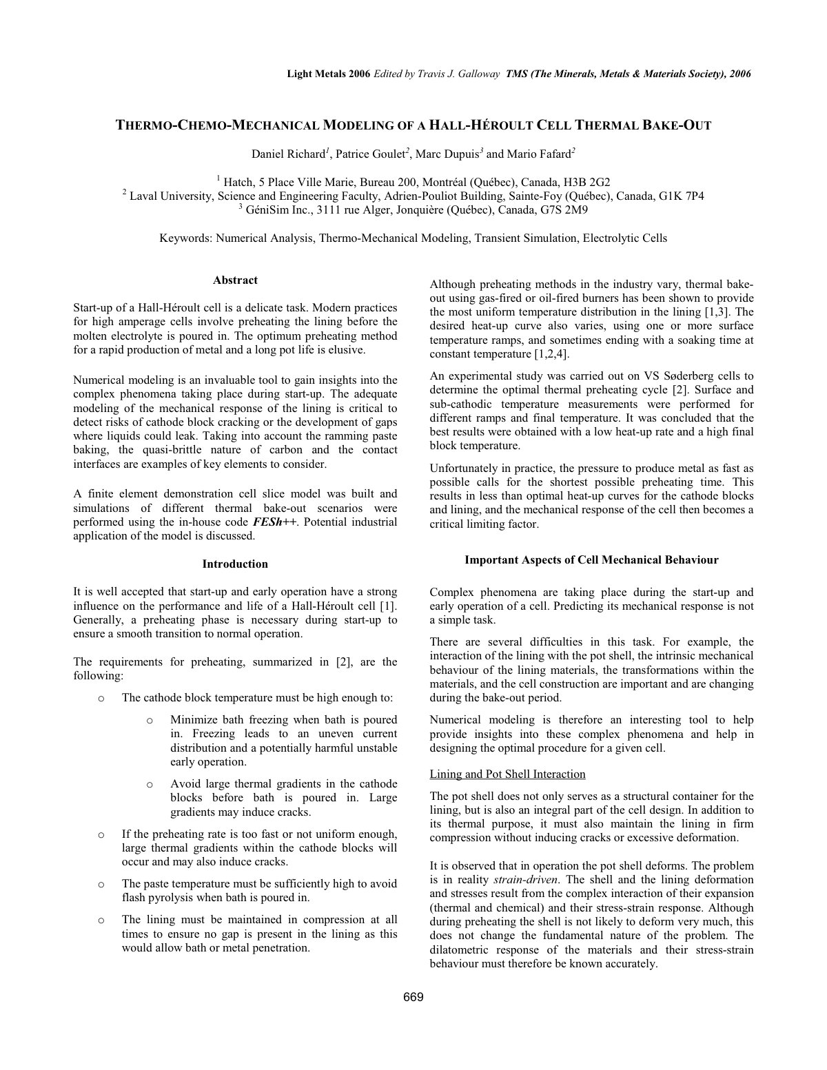First page of THERMO-CHEMO-MECHANICAL MODELING OF A HALL-HÉROULT CELL THERMAL BAKE-OUT