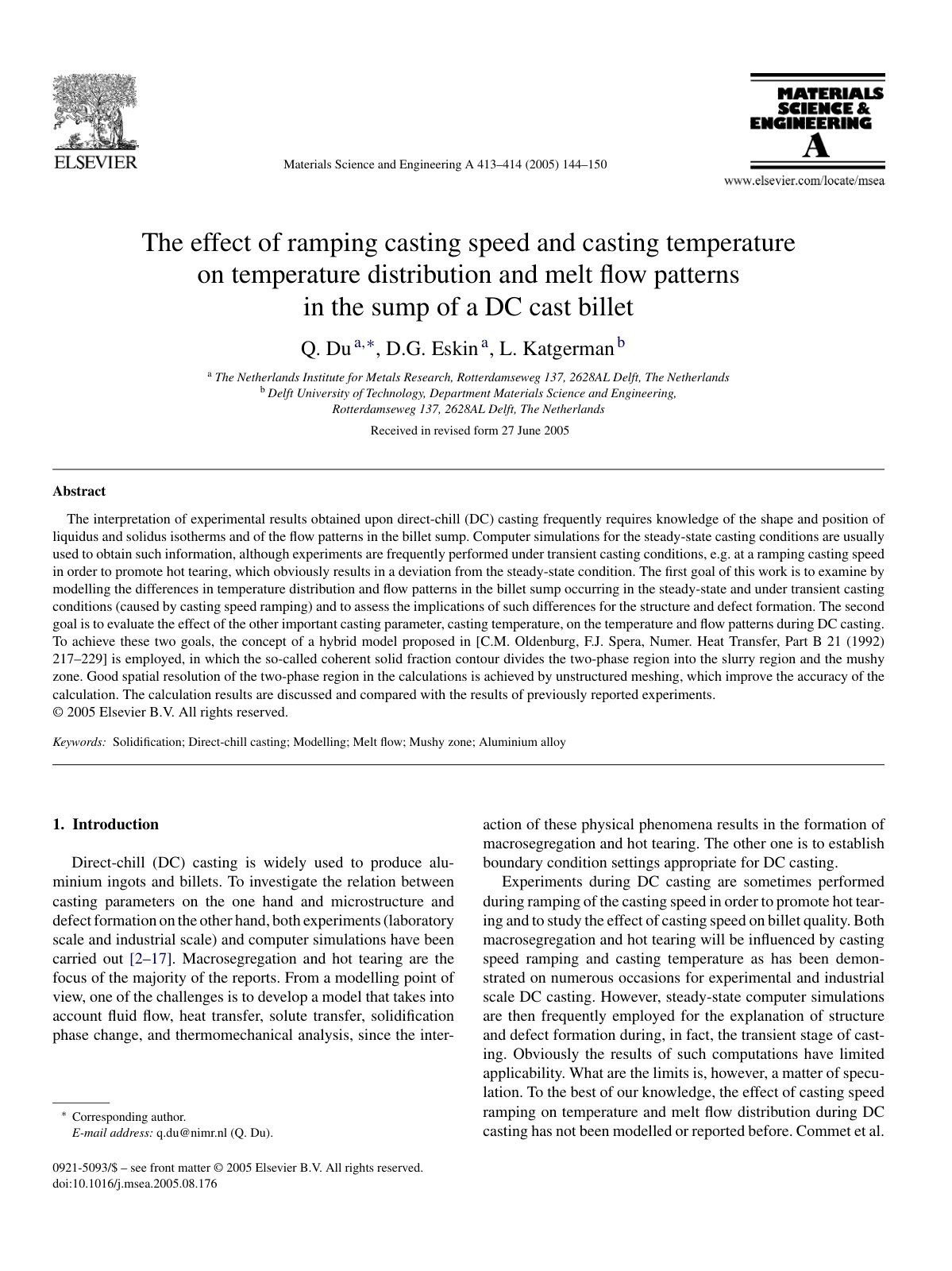 First page of The effect of ramping casting speed and