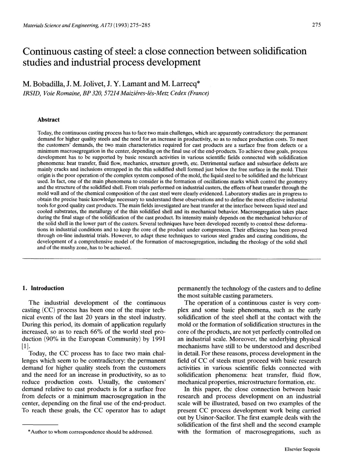 First page of Continuous casting of steel a close conn