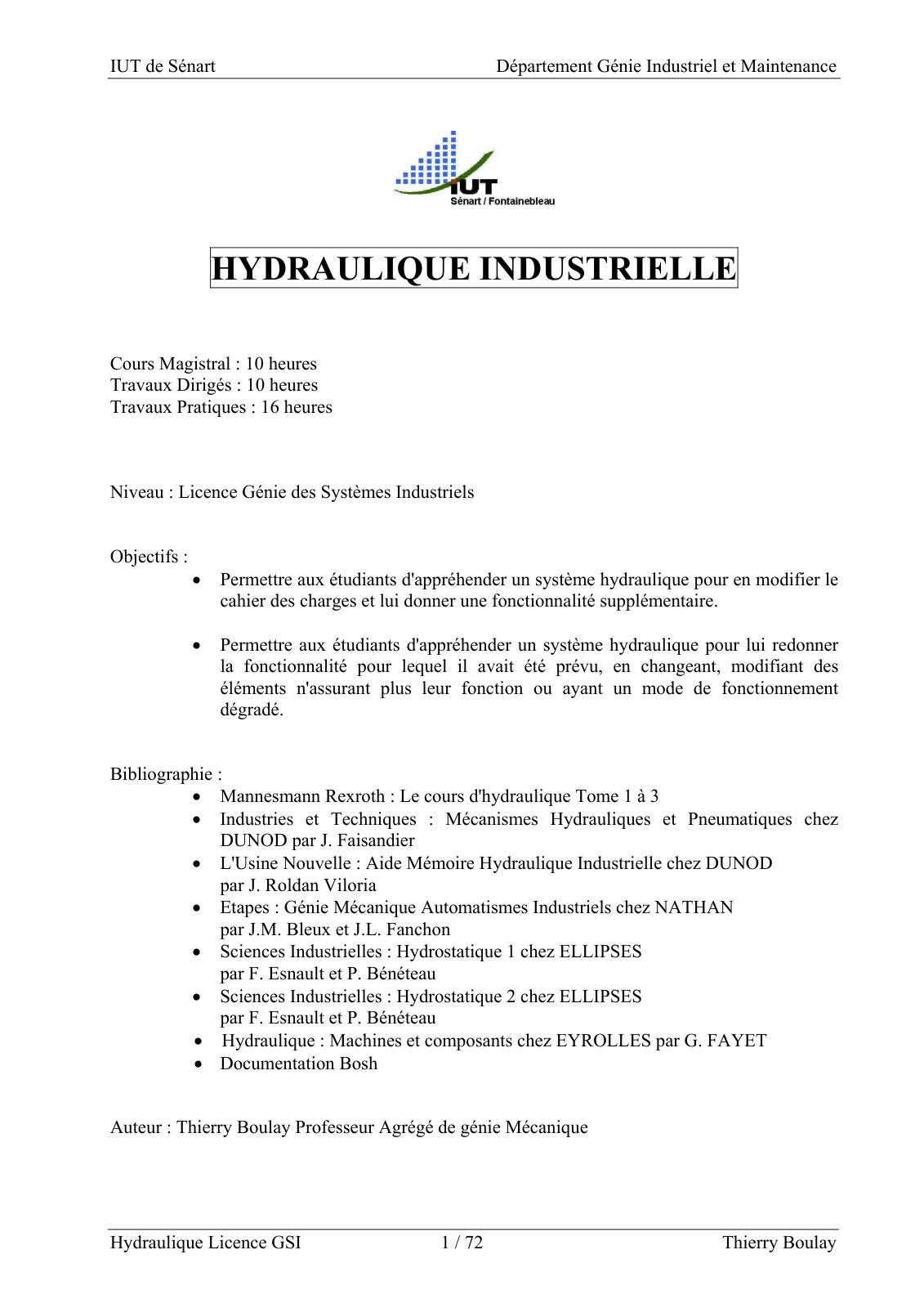 First page of HYDRAULIQUE INDUSTRIELLE