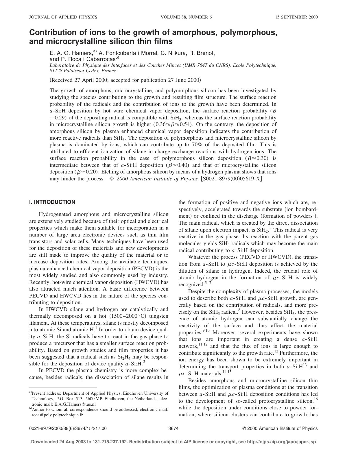 First page of Contribution of ions to the growth of am