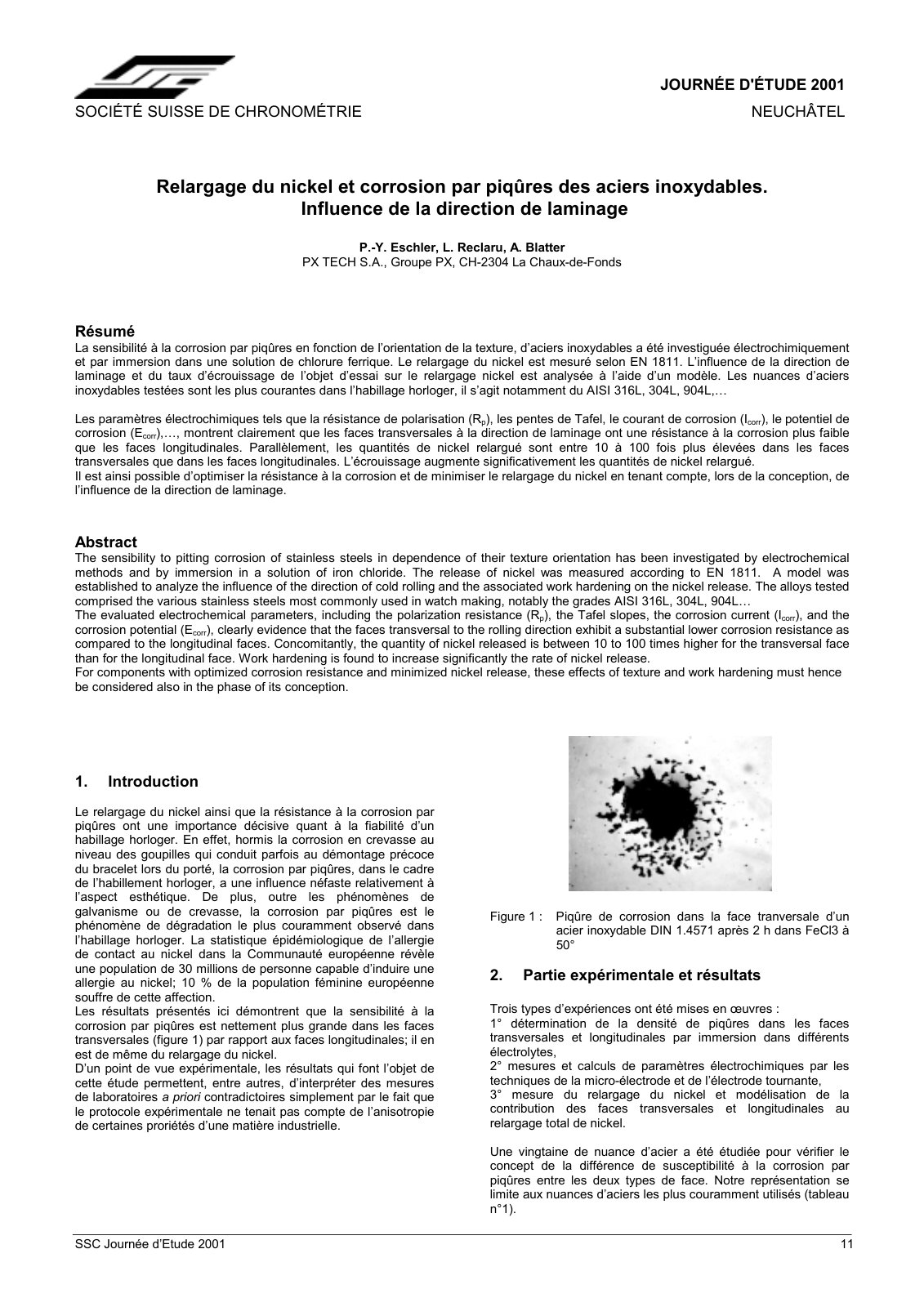 First page of Relargage du nickel et corrosion par piq