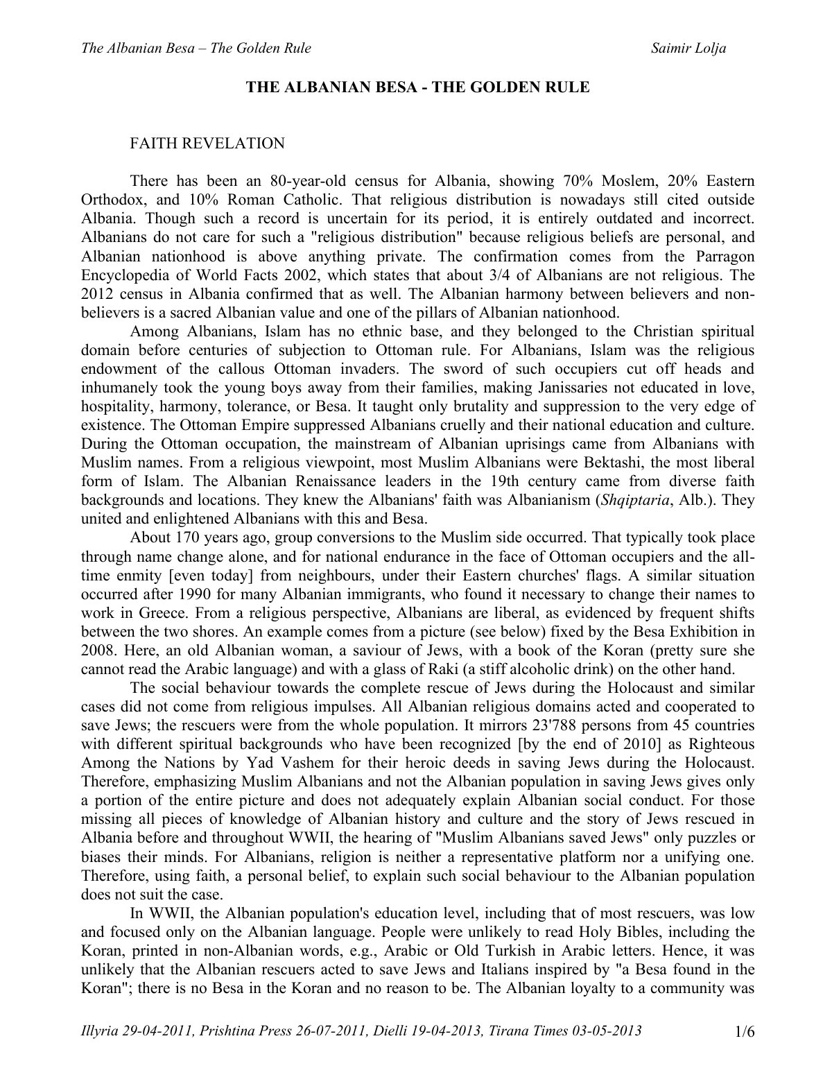 First page of The Albanian Besa The Golden Rule