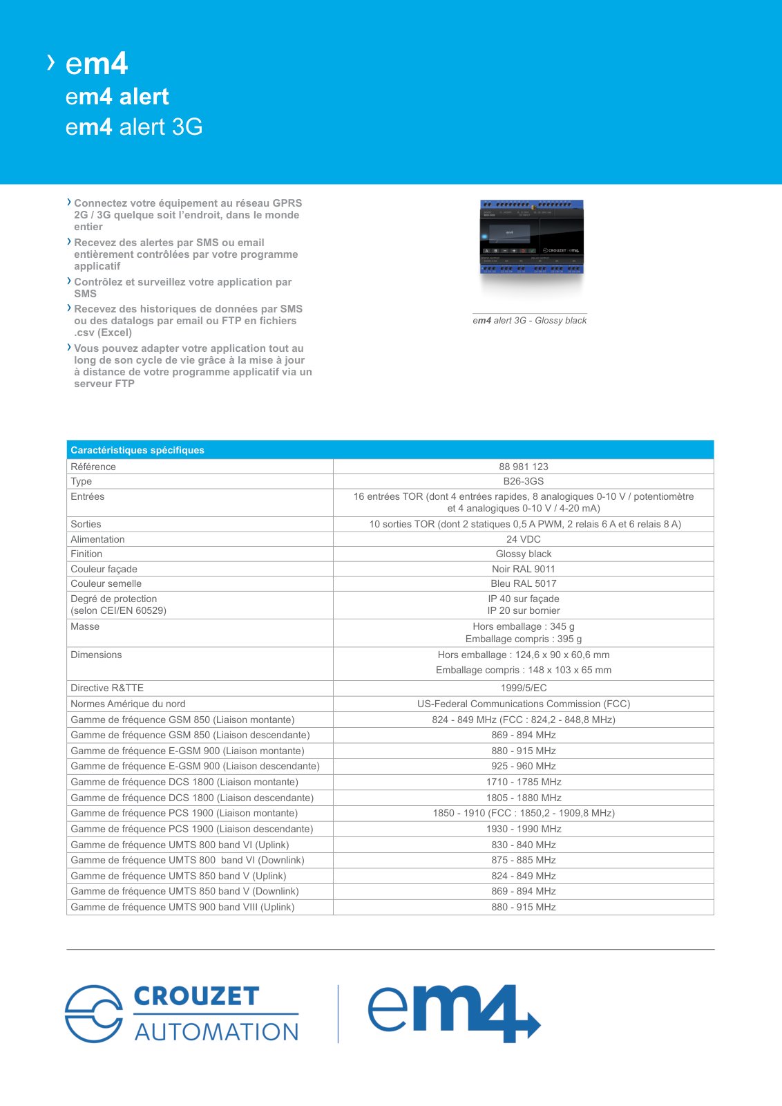 First page of em4 alert 3G - Glossy black