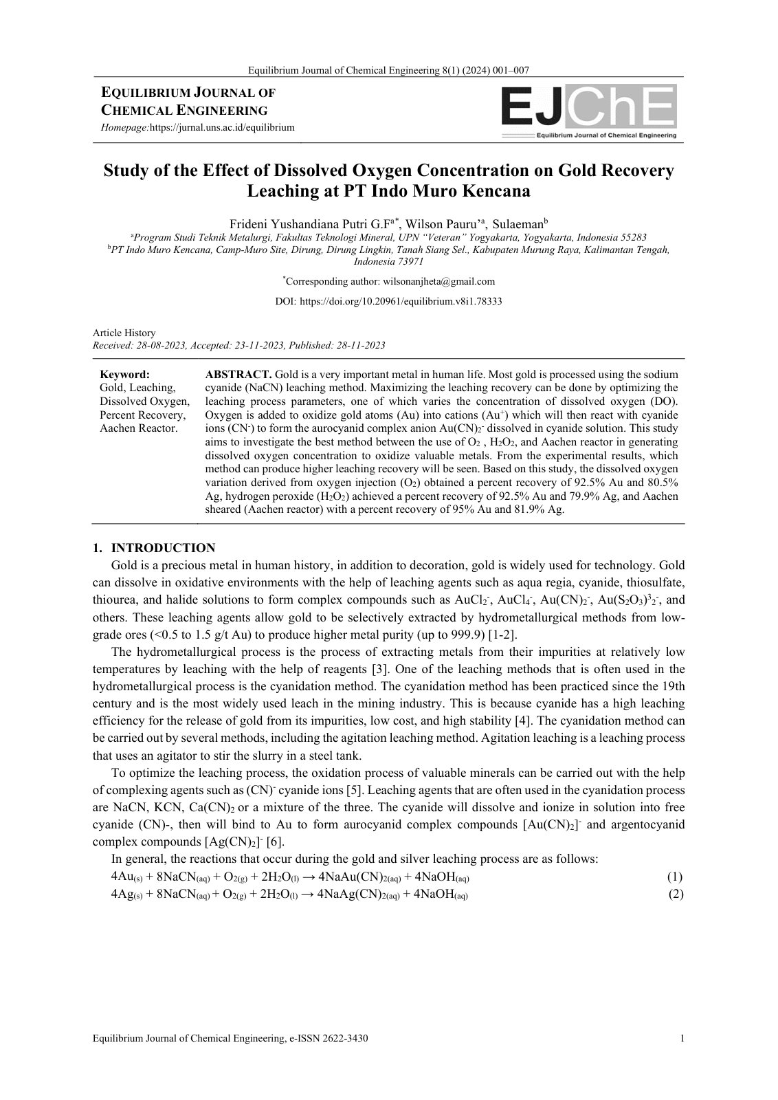 First page of Study of the Effect of Dissolved Oxygen