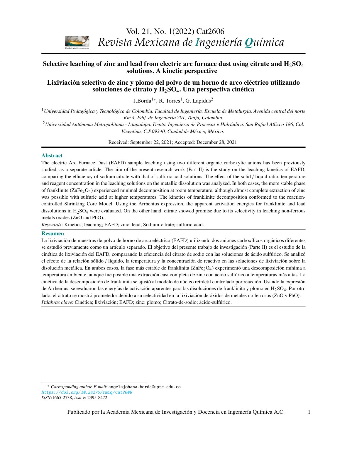 First page of Selective leaching of zinc and lead from