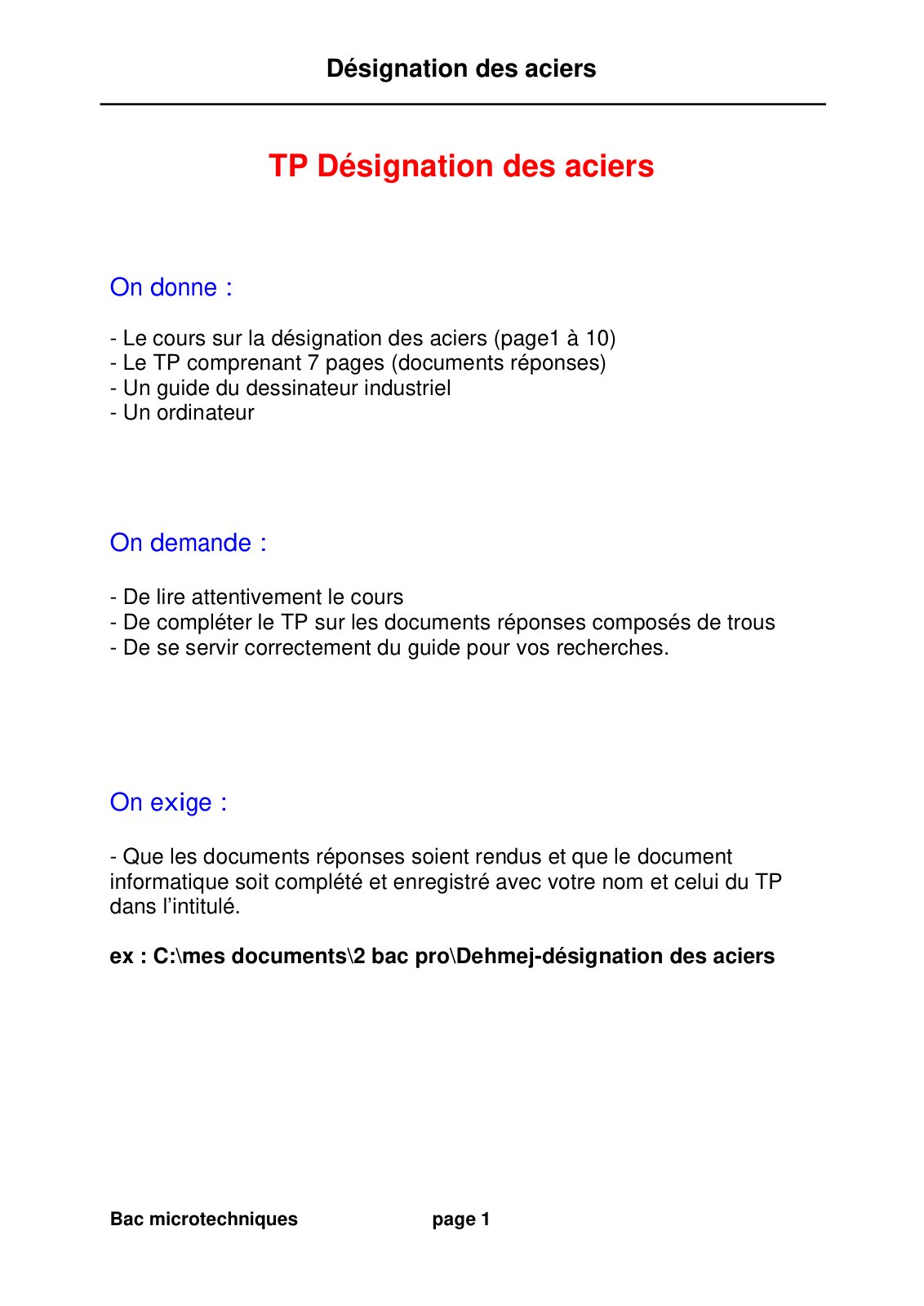 First page of Designationdesaciers