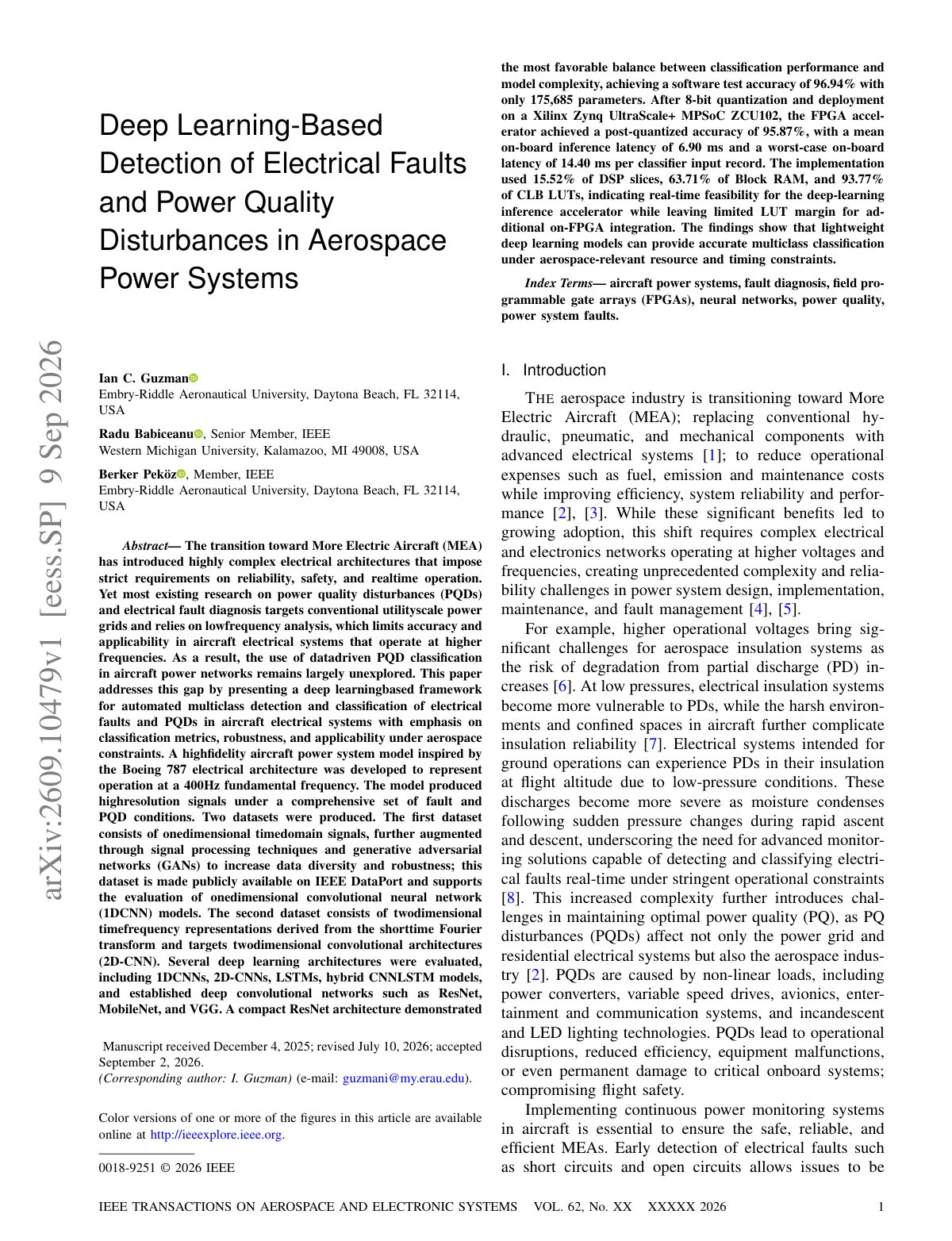 First page of 2026 Guzman Aerospace Power System Fault Detection