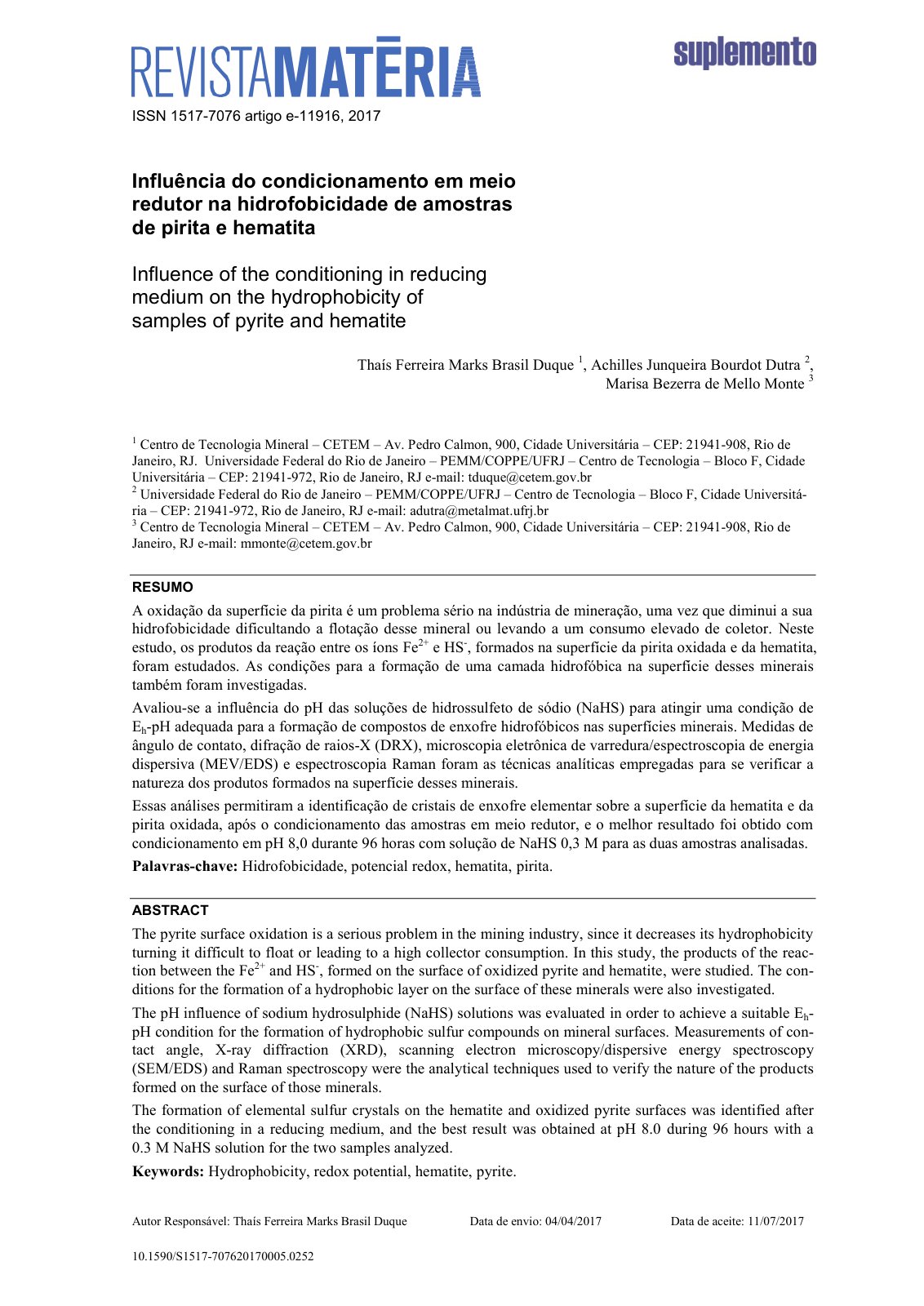 First page of Influencia do condicionamento em meio re