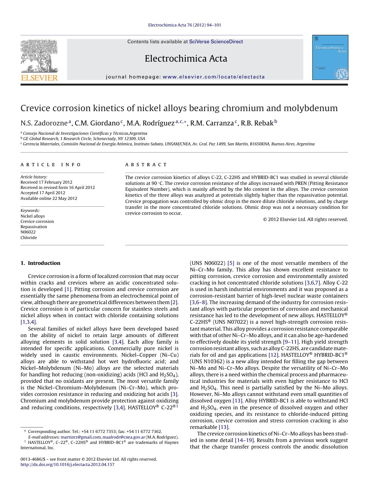 First page of Crevice corrosion kinetics of nickel all