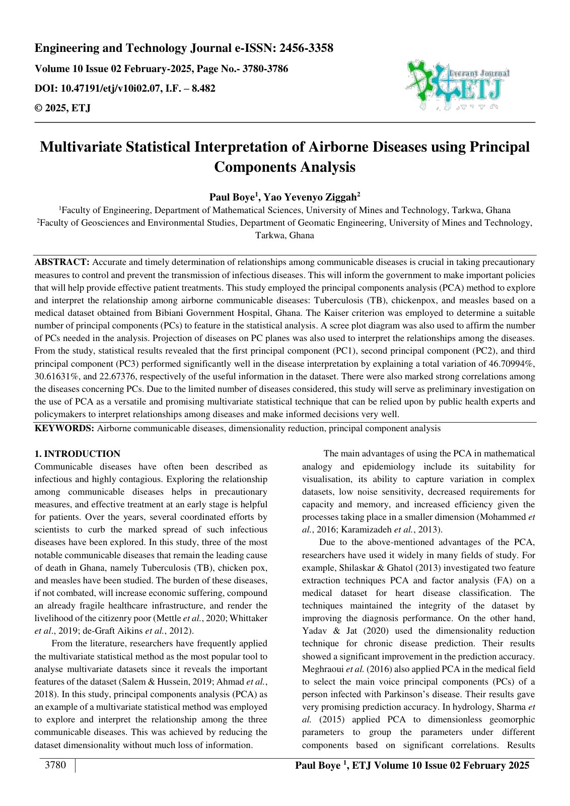 First page of Multivariate Statistical Interpretation of Airborne Diseases using Principal  Components Analysis  