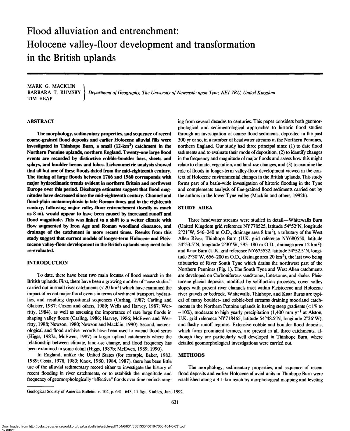 First page of Flood alluviation and entrenchment: Holocene valley­floor development and transformation in the British uplands