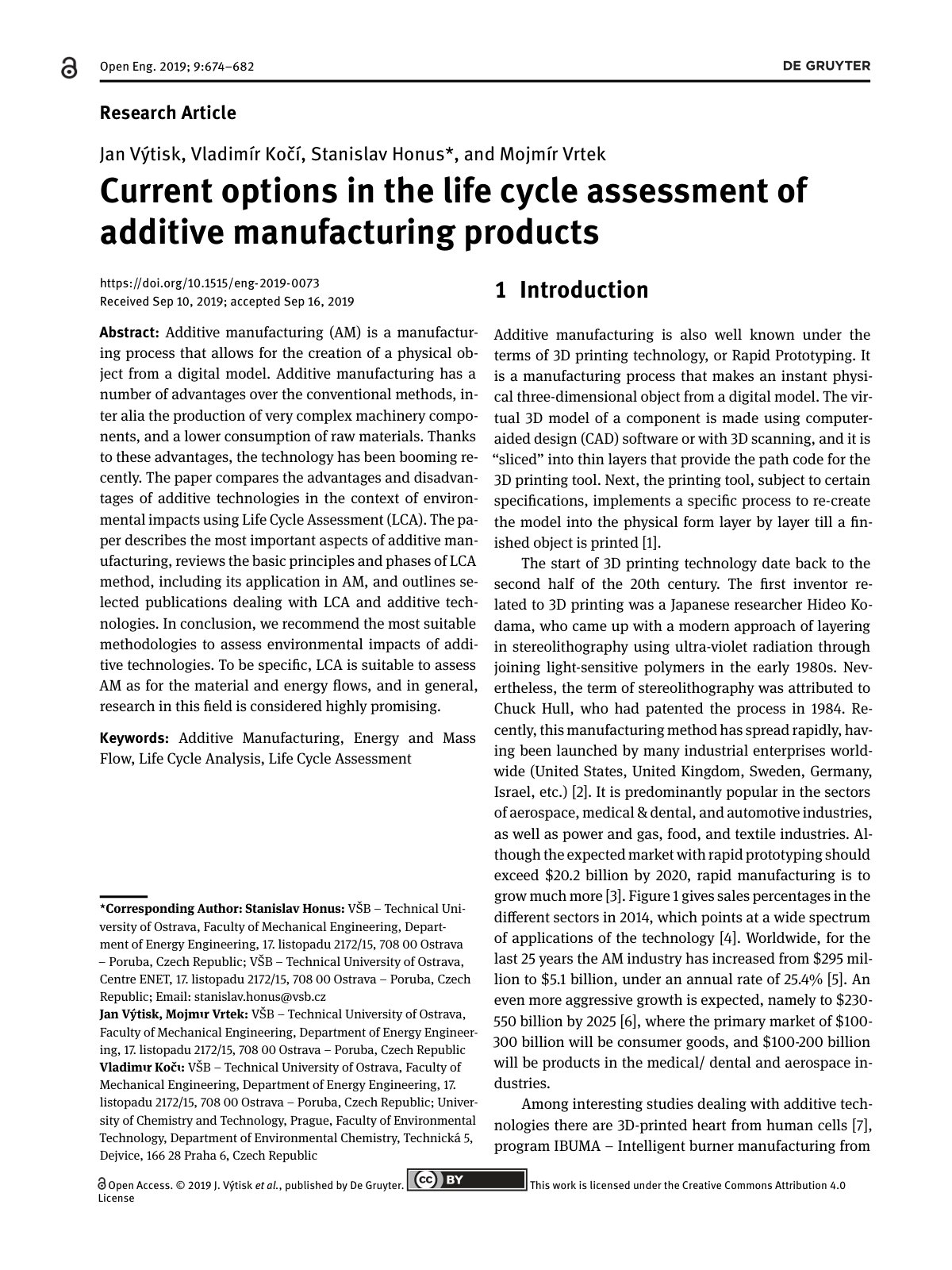 First page of Current options in the life cycle assess