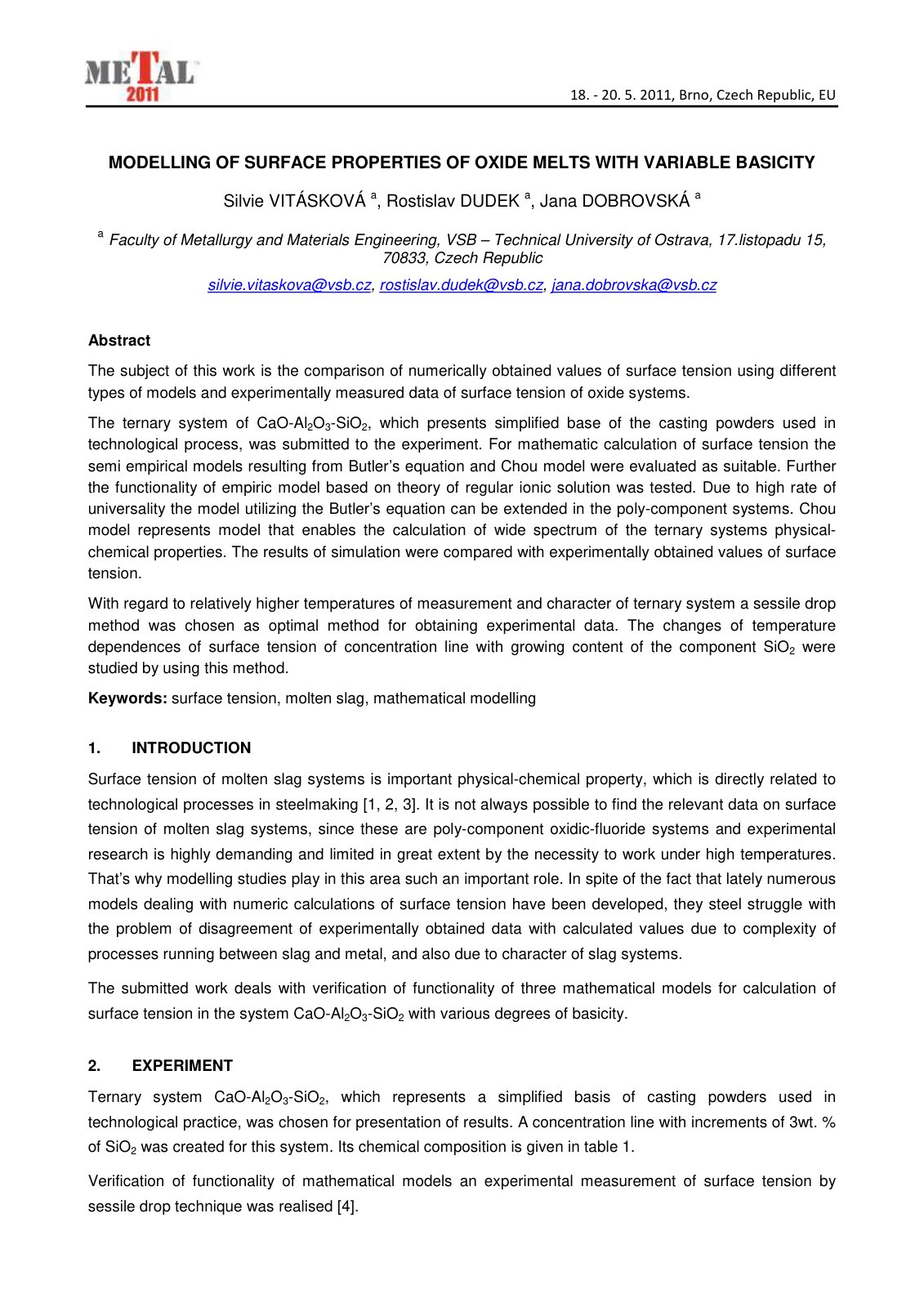 First page of Modelling of Surface Properties of Oxide