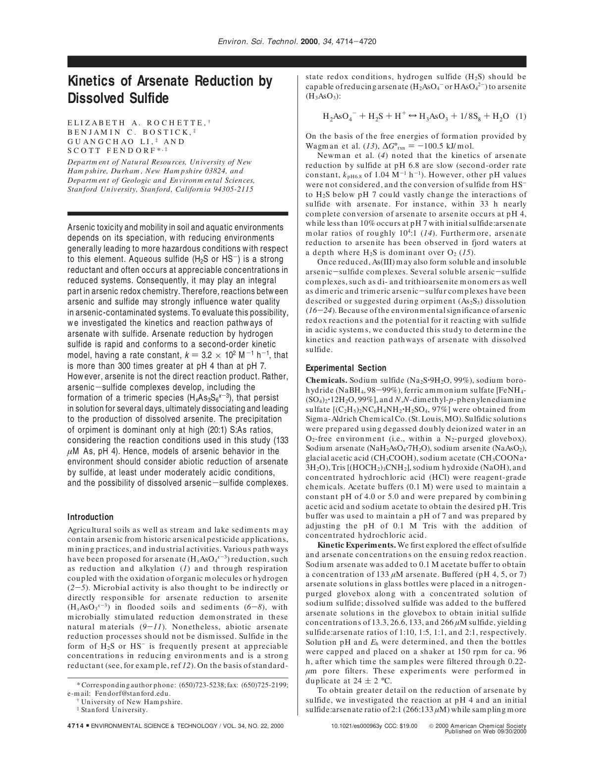 First page of Kinetics of arsenate reduction by dissol