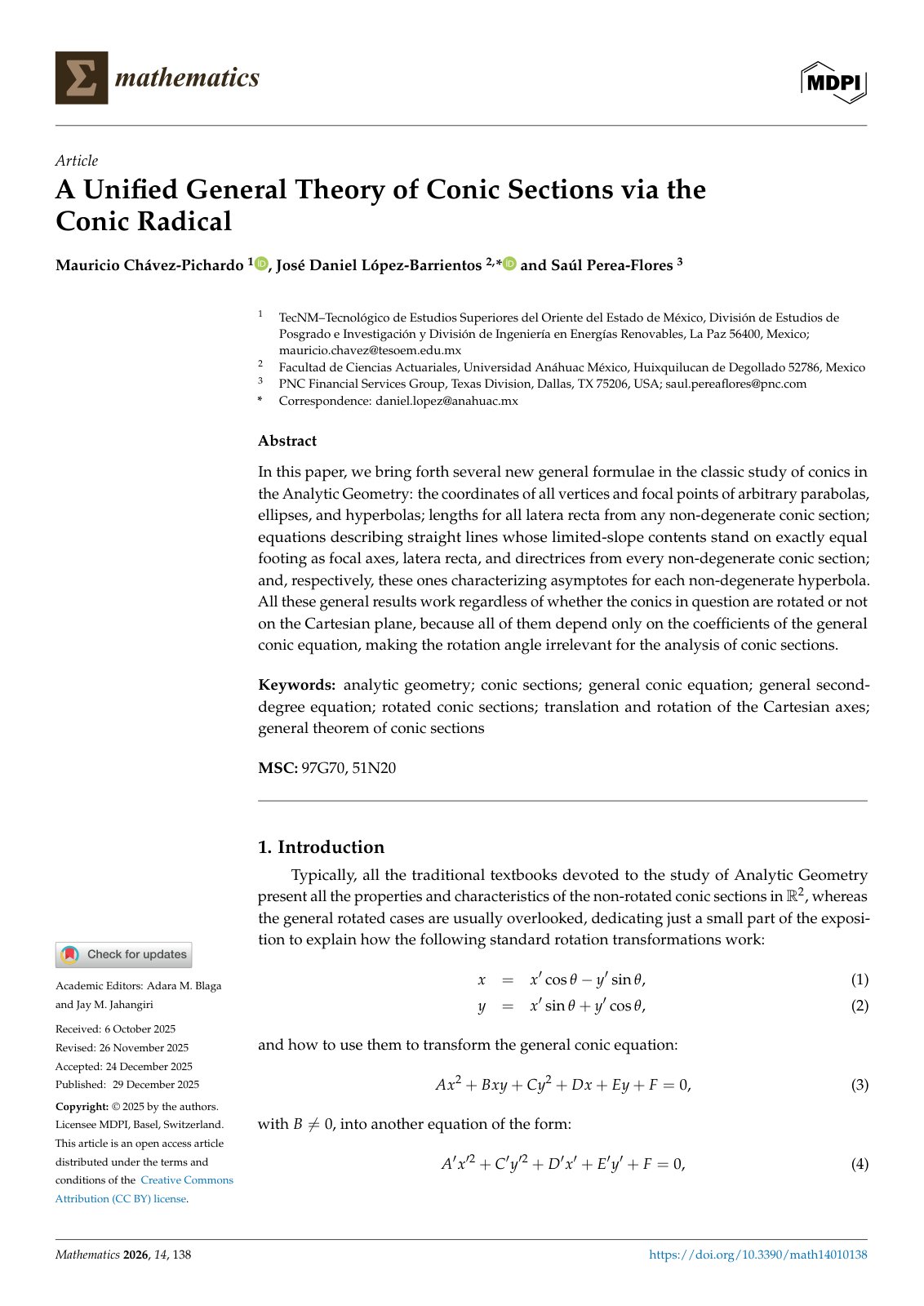 First page of A Unified General Theory of Conic Sections via the Conic Radical