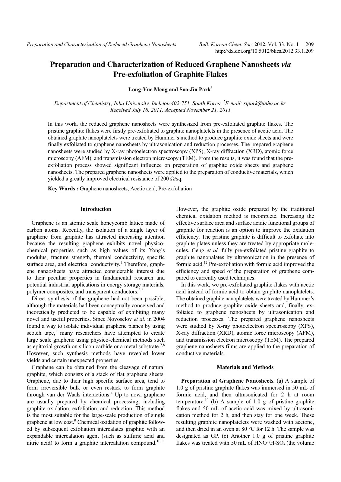 First page of Preparation and Characterization of Redu