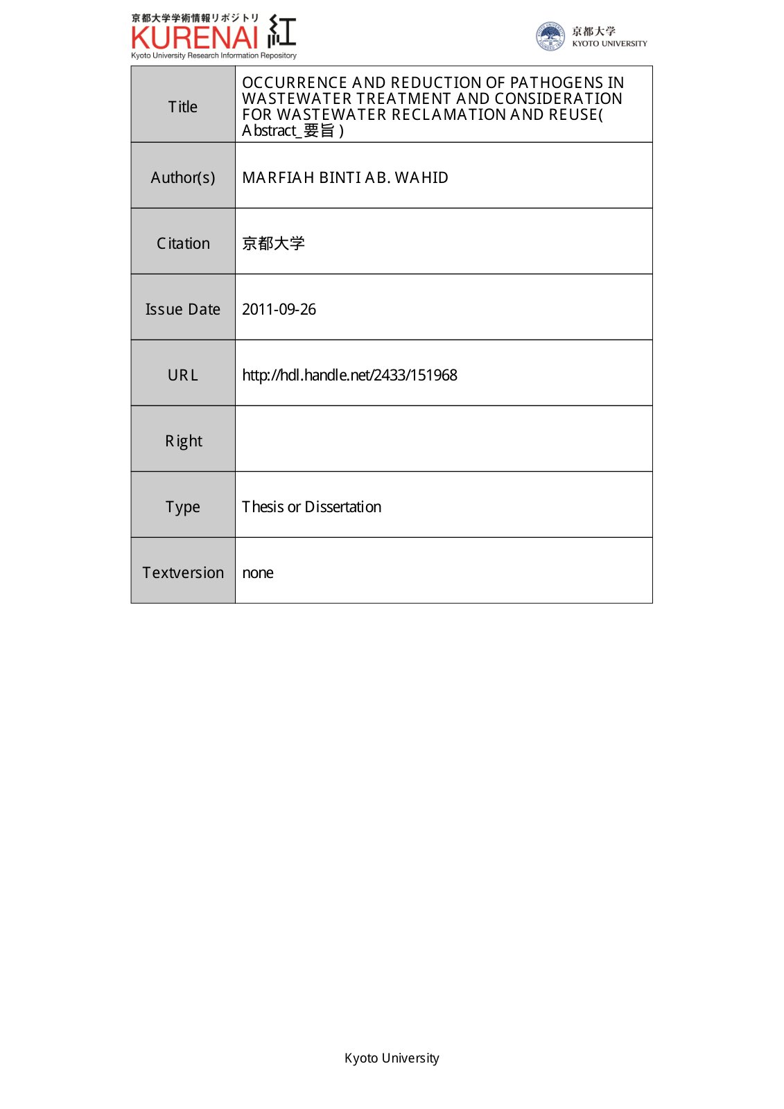 First page of Occurrence and Reduction of Pathogens in