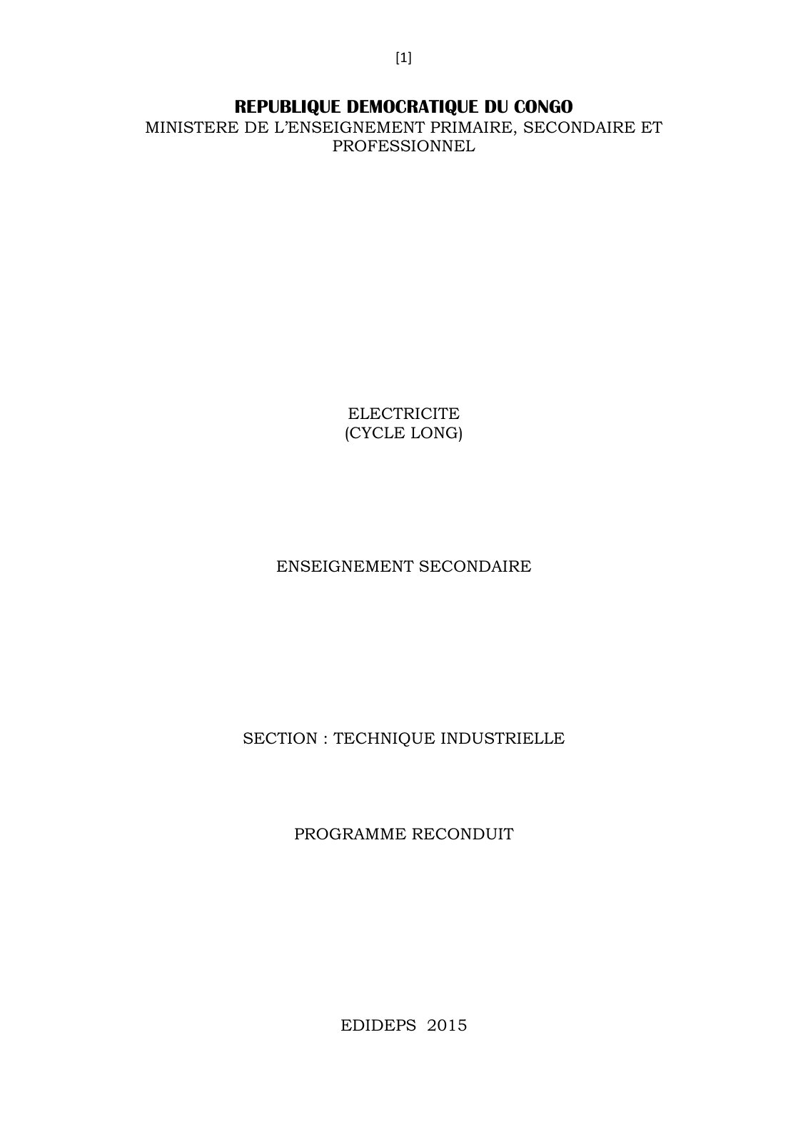 First page of PROGRAMME NATIONNAL DE L'ELECTRICITE pdf 065926
