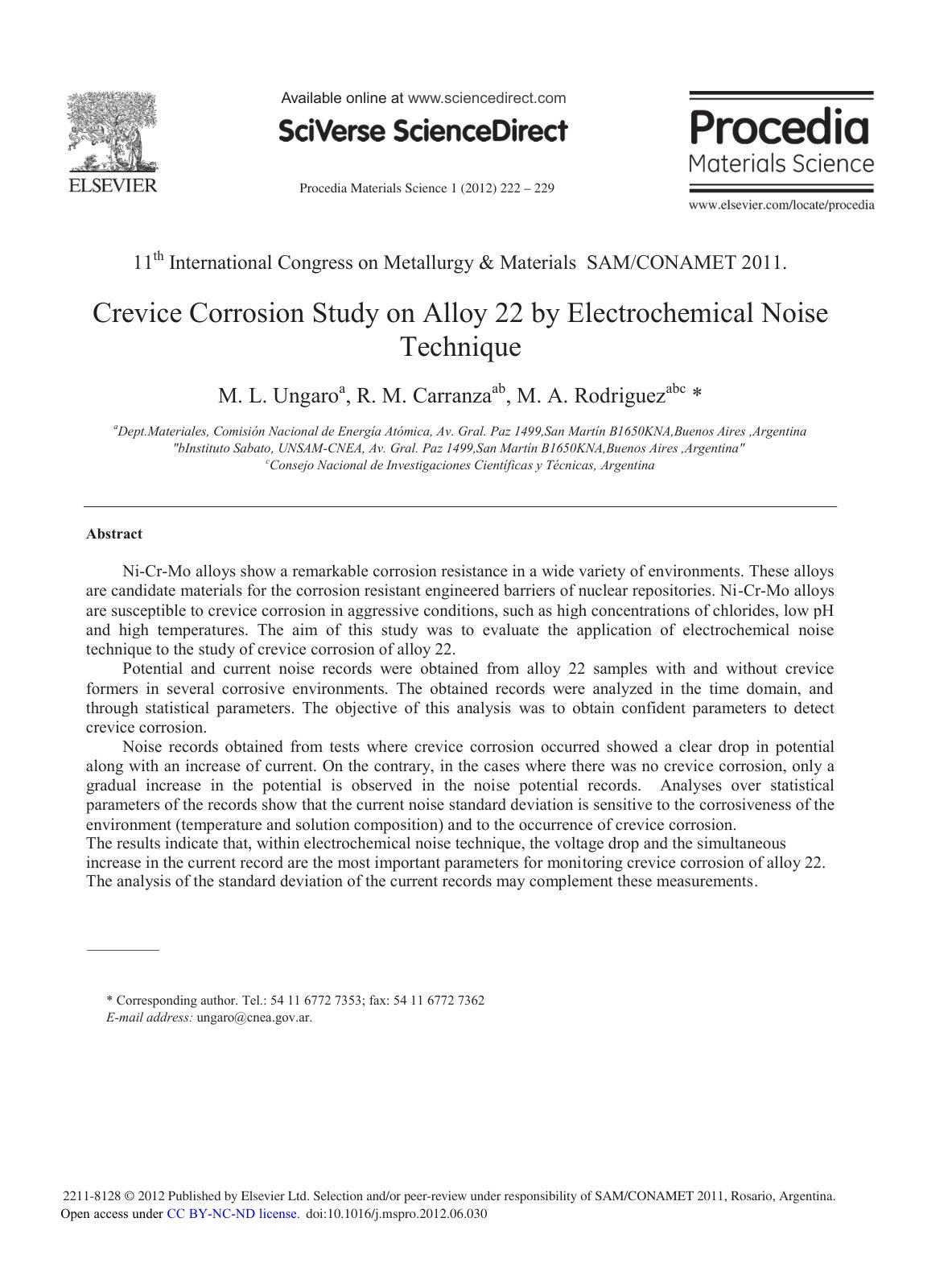 First page of Crevice Corrosion Study on Alloy 22 by E