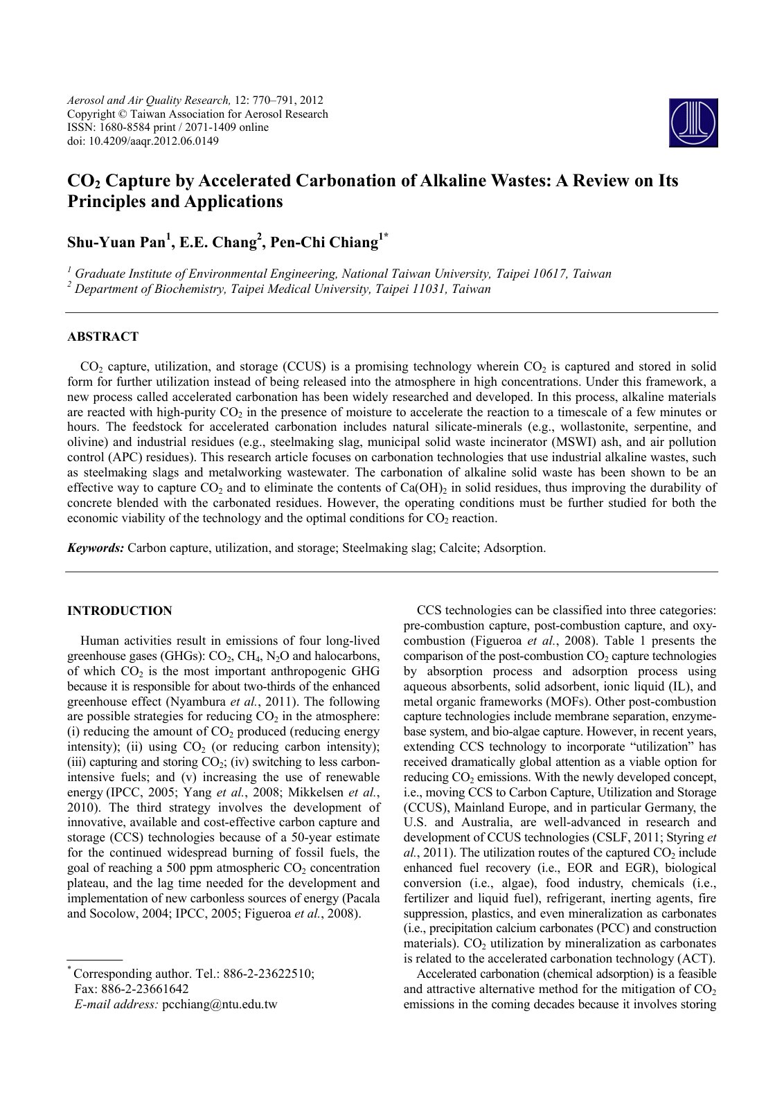First page of CO2 Capture by Accelerated Carbonation o