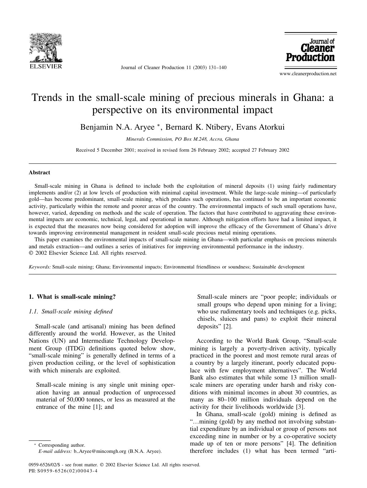 First page of Trends in the small scale mining of prec