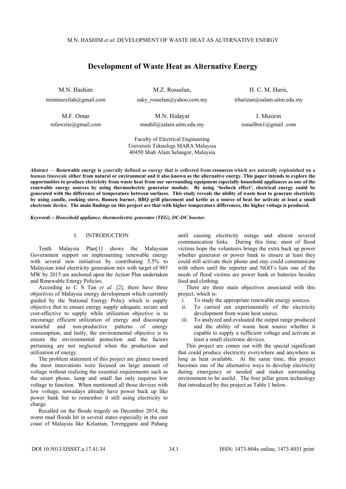 First page of Development of Waste Heat as Alternative