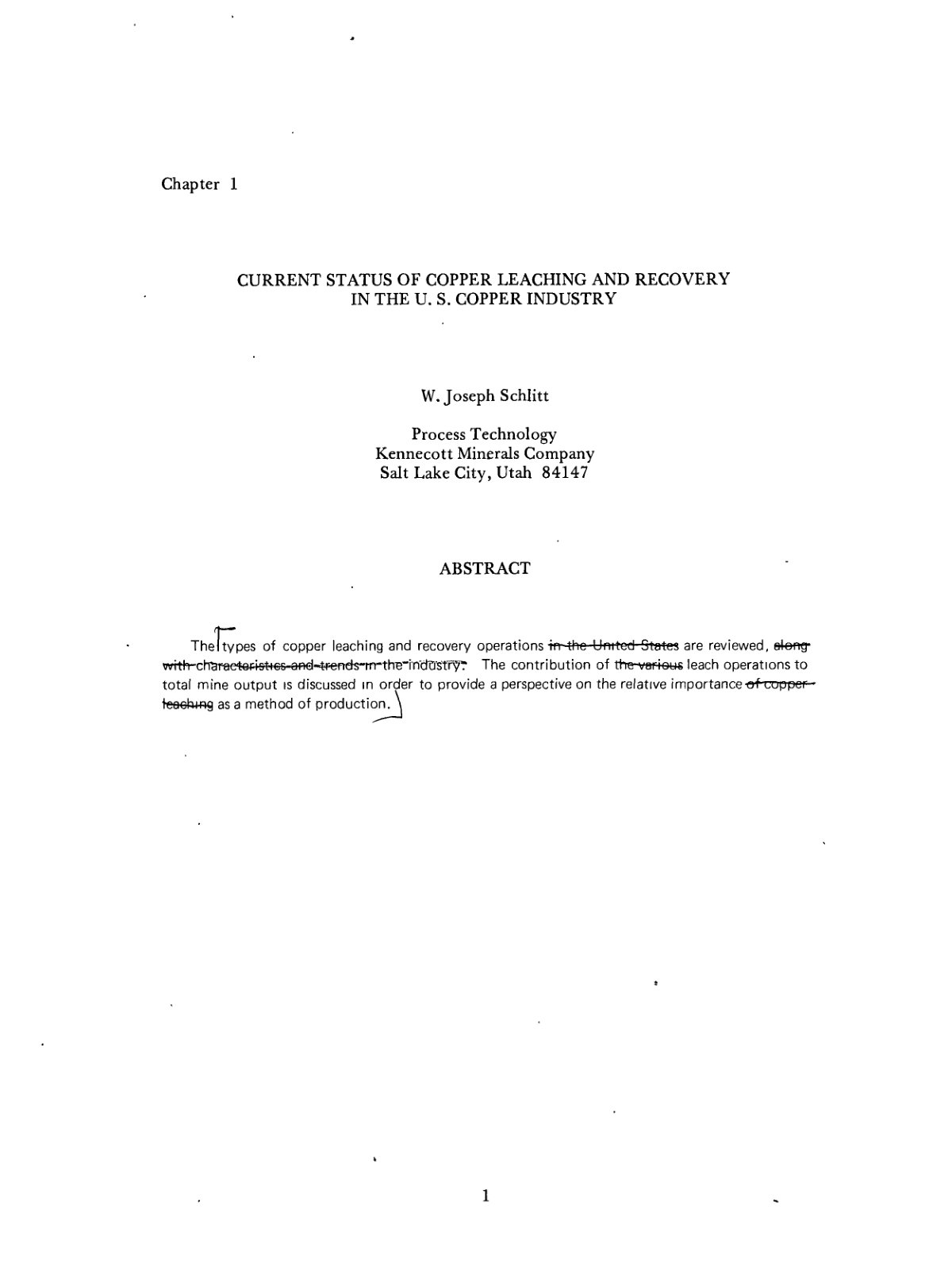 First page of CURRENT STATUS OF COPPER LEACHING AND RECOVERY IN THE U. S. COPPER INDUSTRY