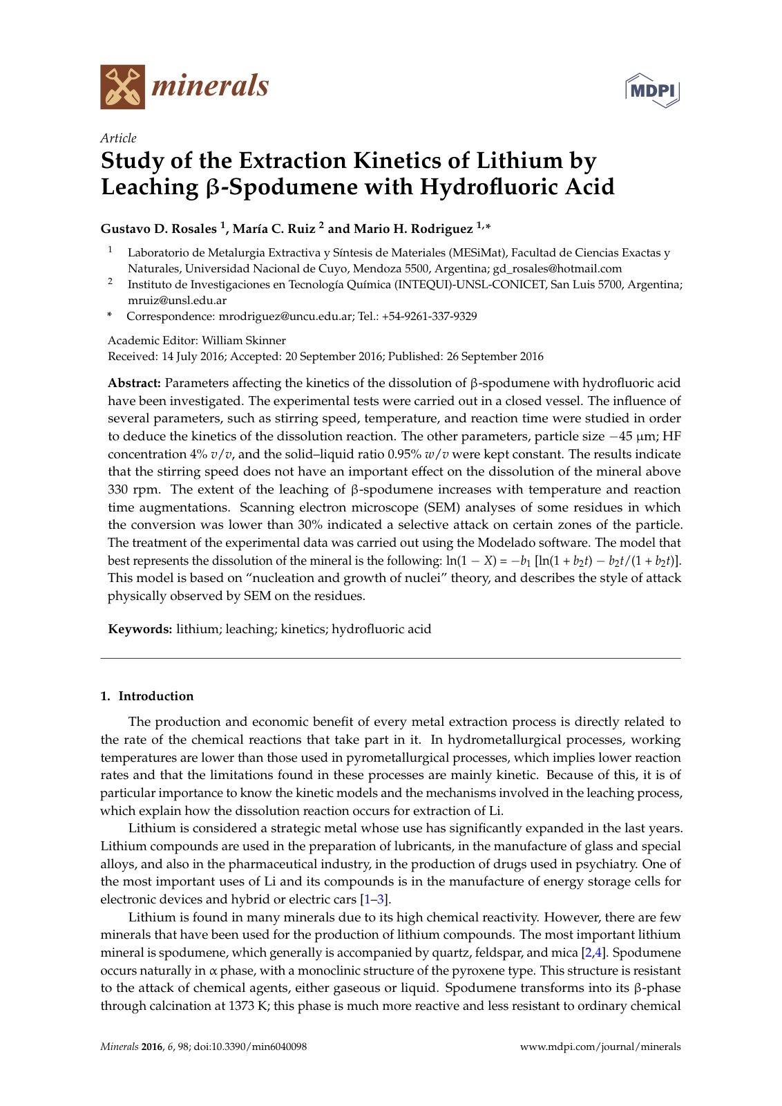 First page of Study of the Extraction Kinetics of Lith