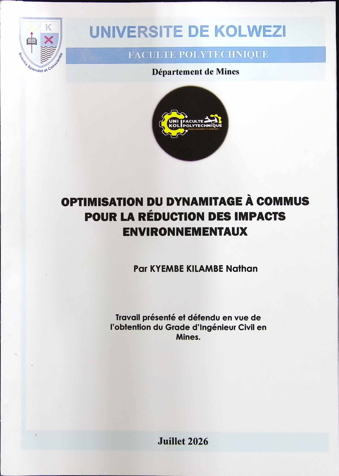 First page of OPTIMISATION DU DYNAMITAGE À COMMUS POUR LA RÉDUCTION DES IMPACTS ENVIRONNEMENTAUX