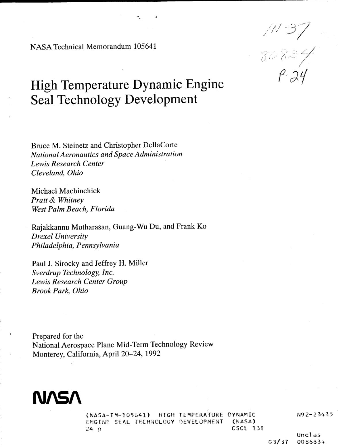 First page of High temperature dynamic engine seal tec