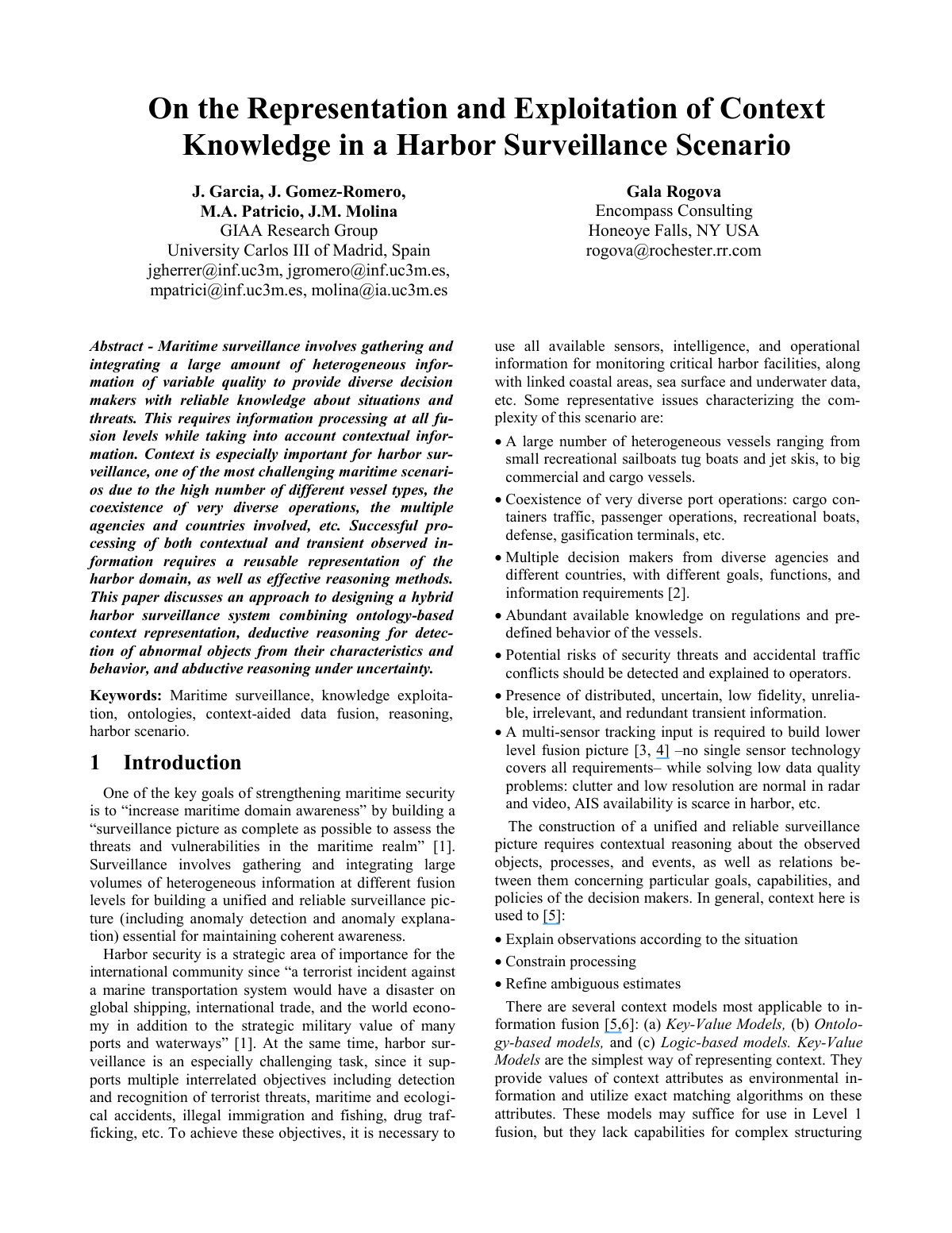 First page of On the Representation and Exploitation of Context Knowledge in a Harbor Surveillance Scenario