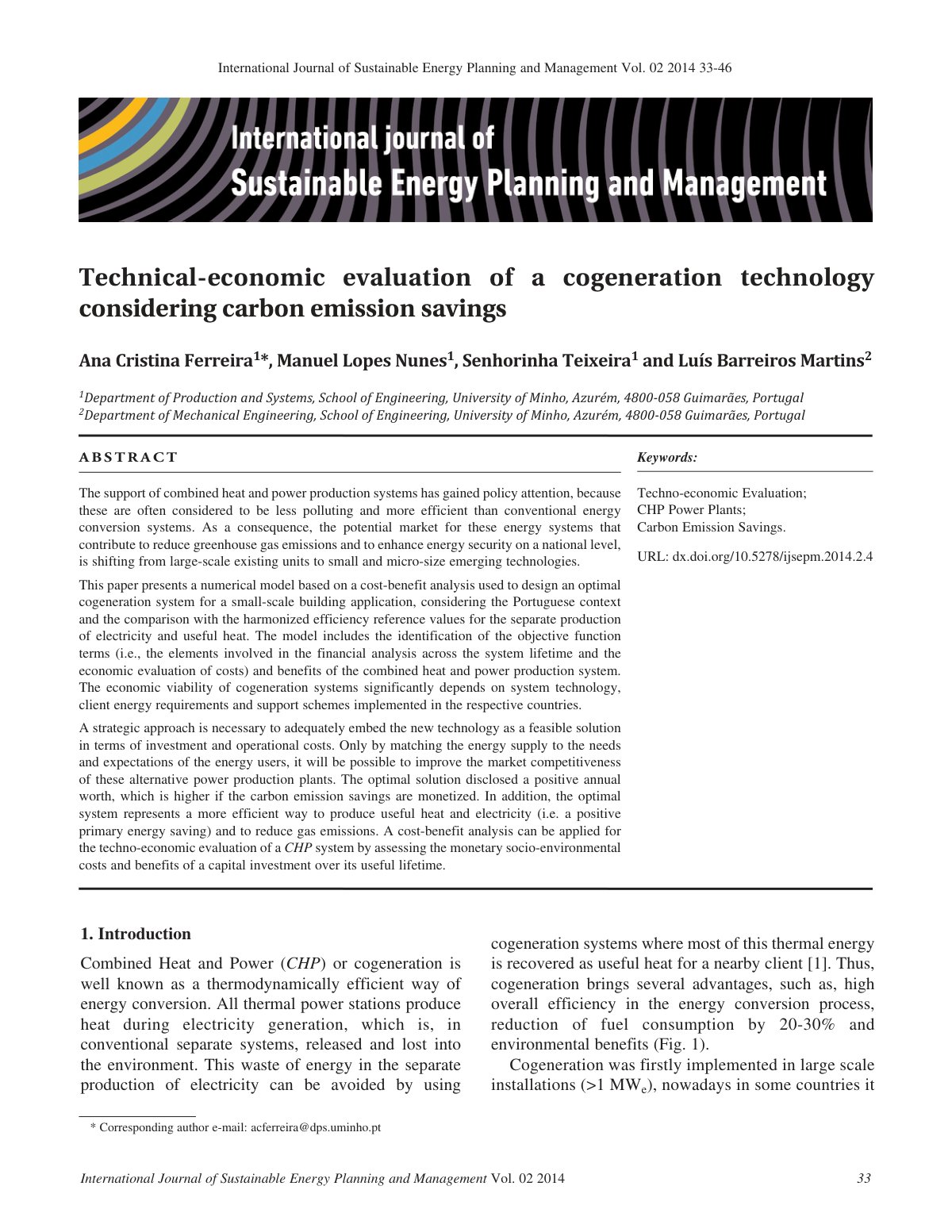 First page of Technical economic evaluation of a cogen