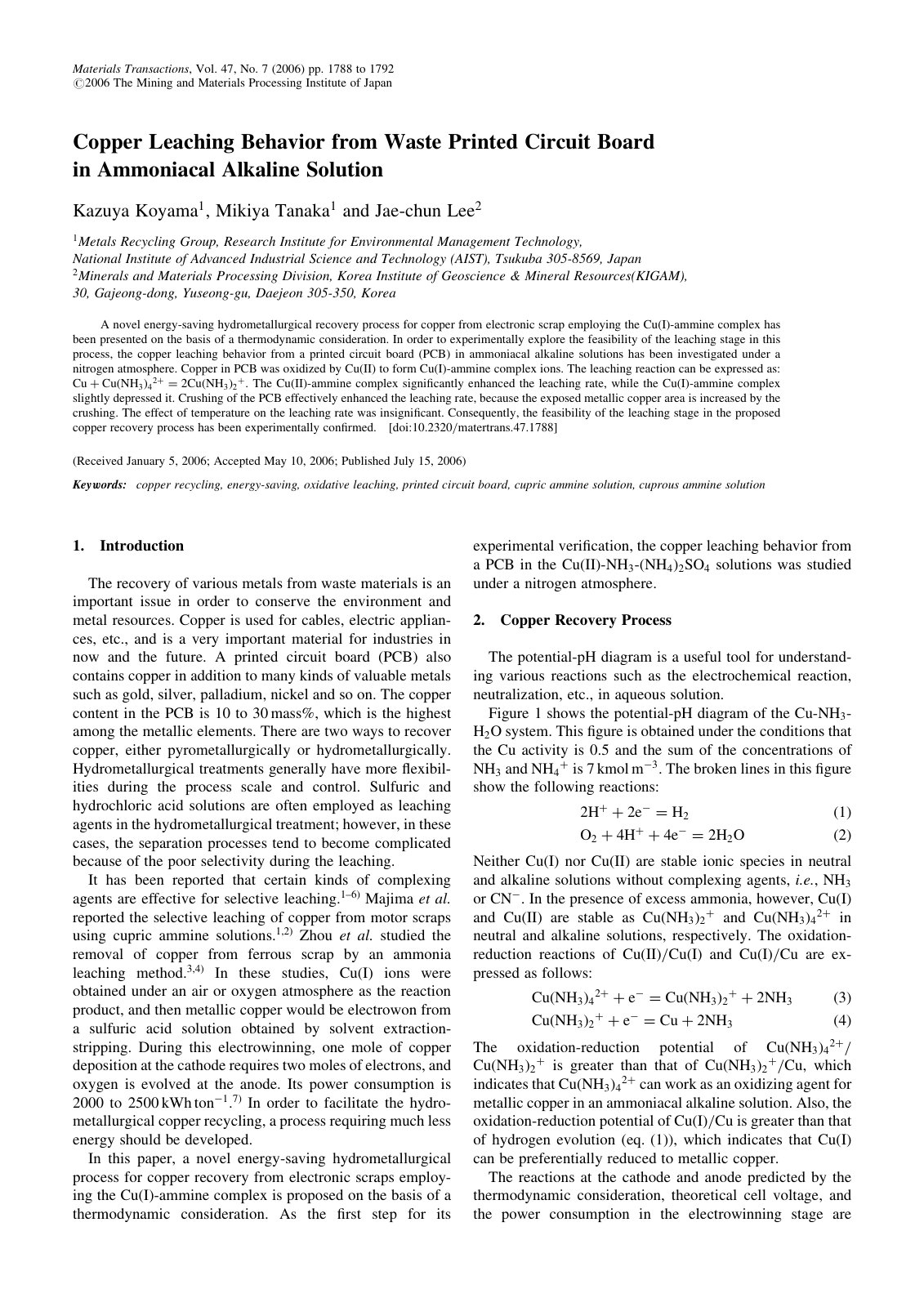 First page of Copper Leaching Behavior from Waste Prin