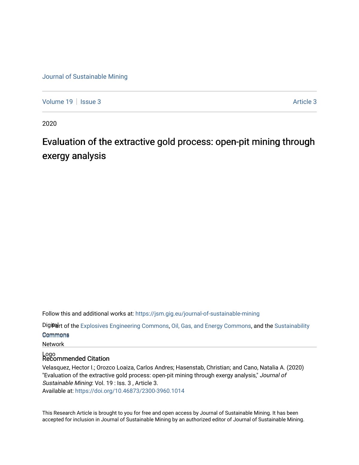 First page of Evaluation of the extractive gold proces