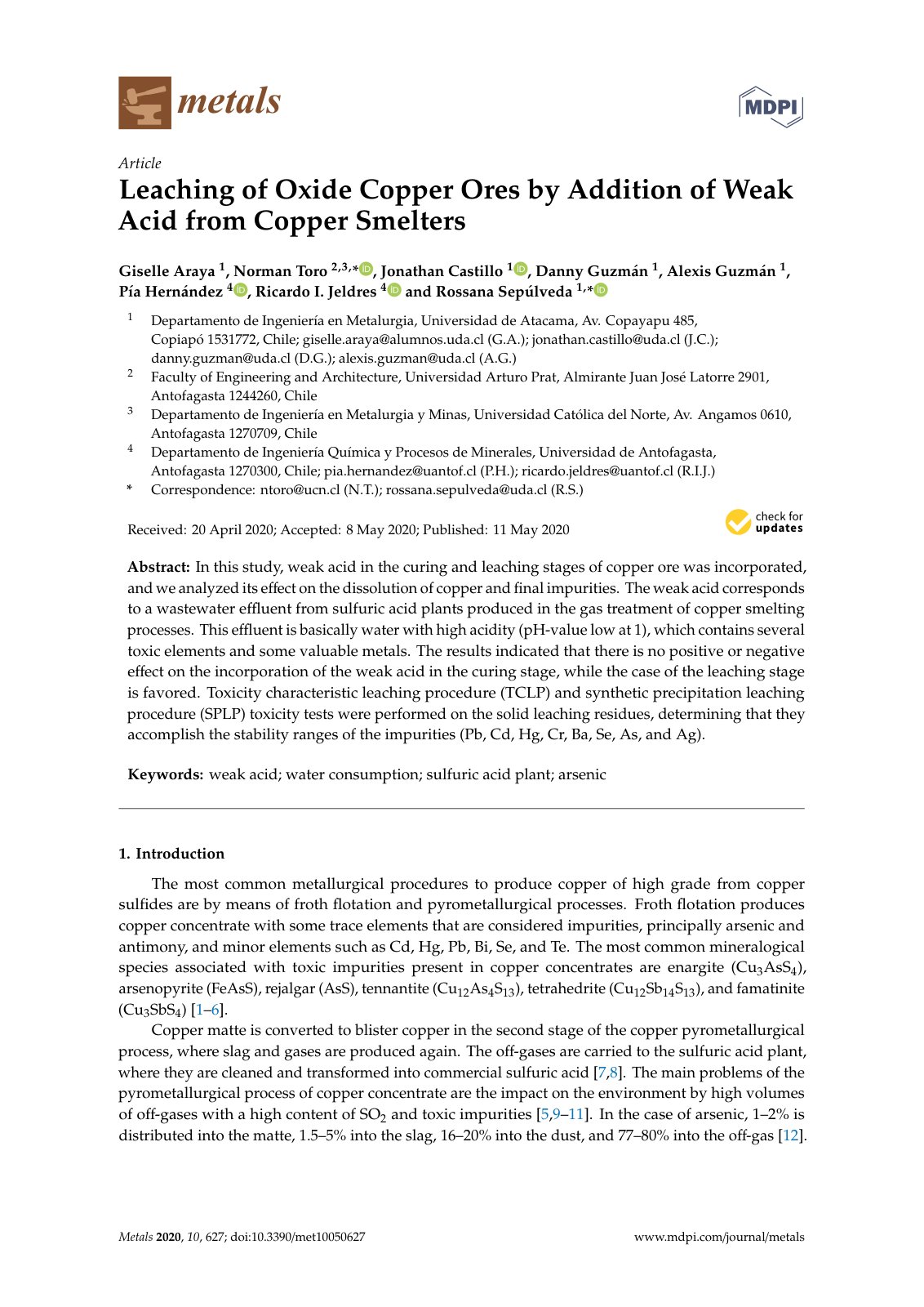 First page of Leaching of Oxide Copper Ores by Addition of Weak Acid from Copper Smelters