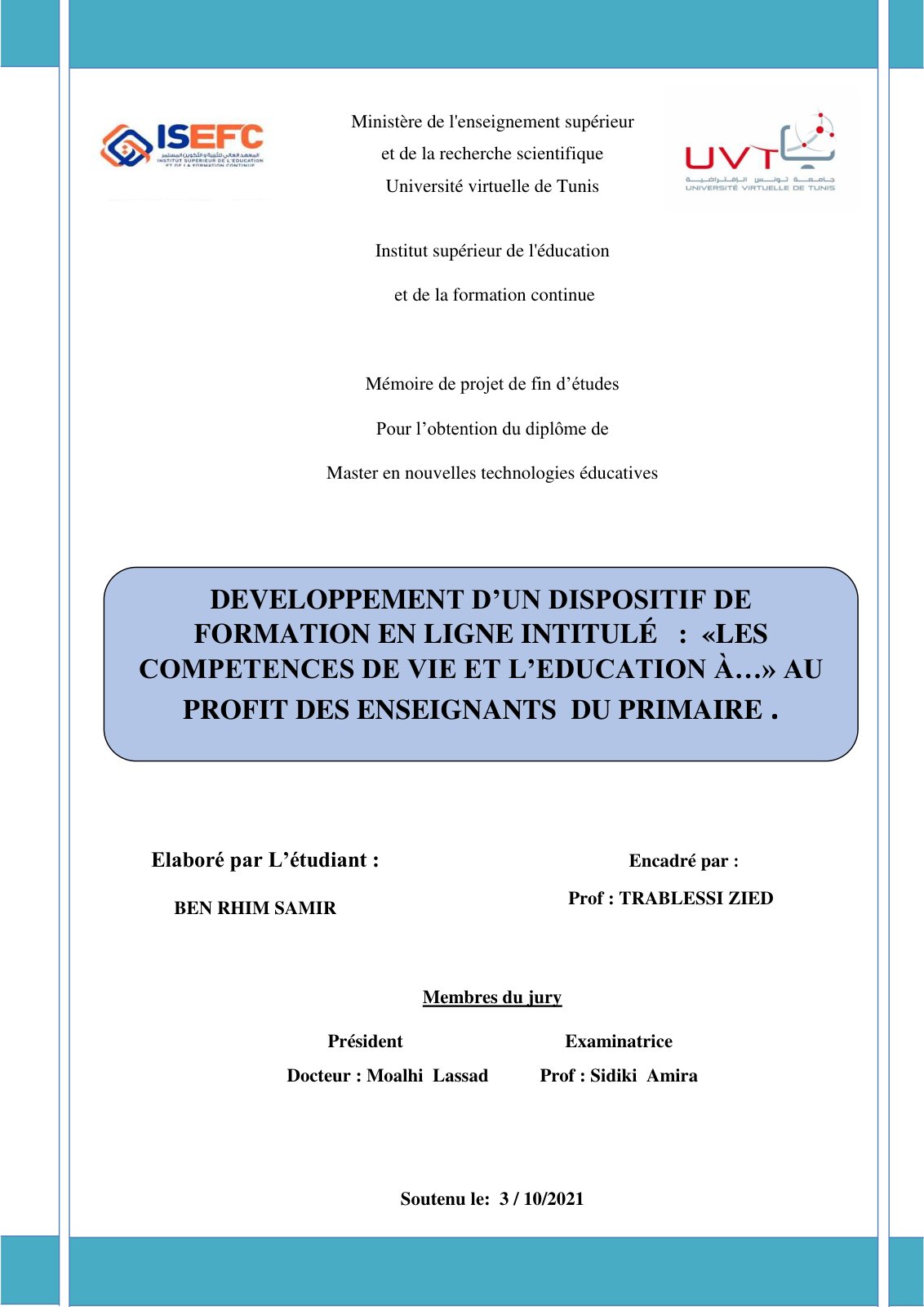 First page of Memoire final novembre