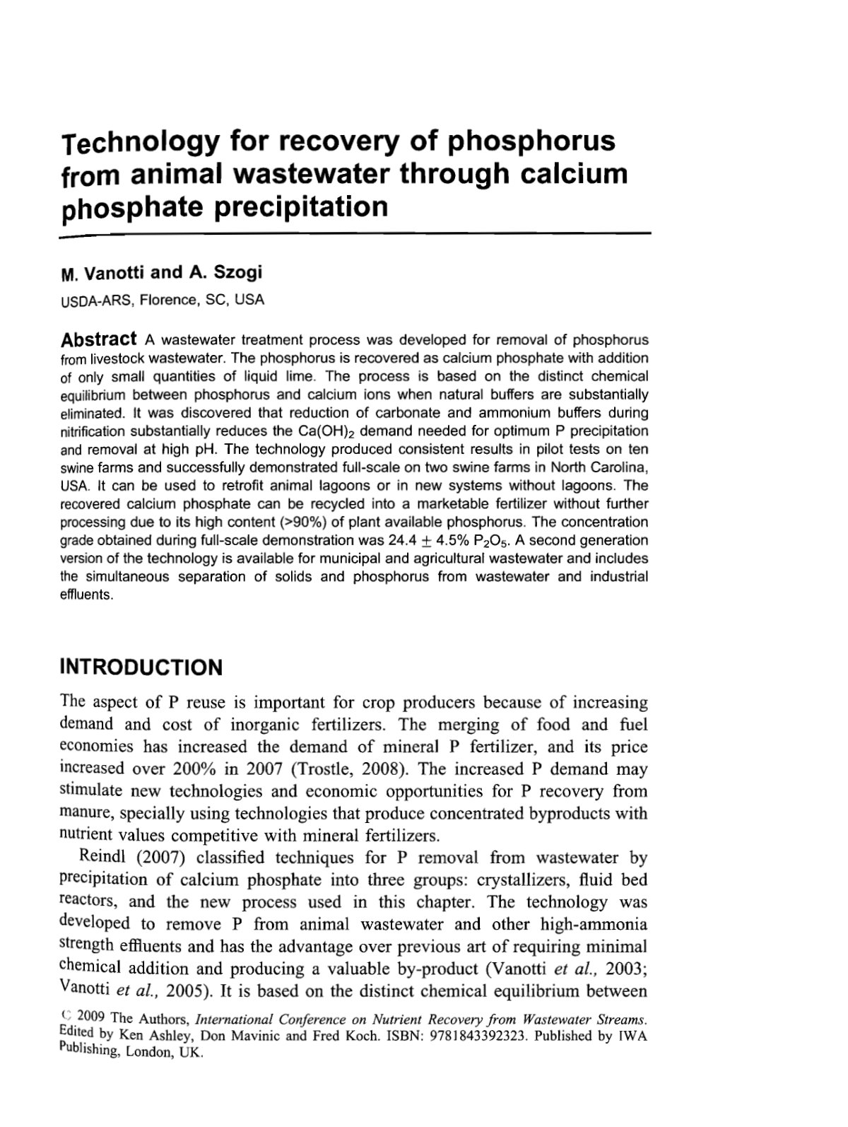 First page of Technology for recovery of phosphorus fr