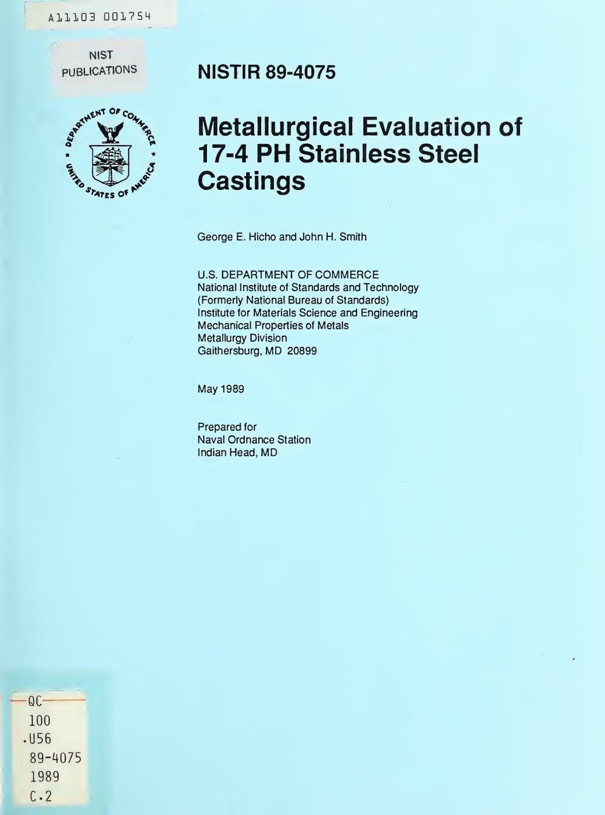 First page of Metallurgical evaluation of 17-4 PH stainless steel castings