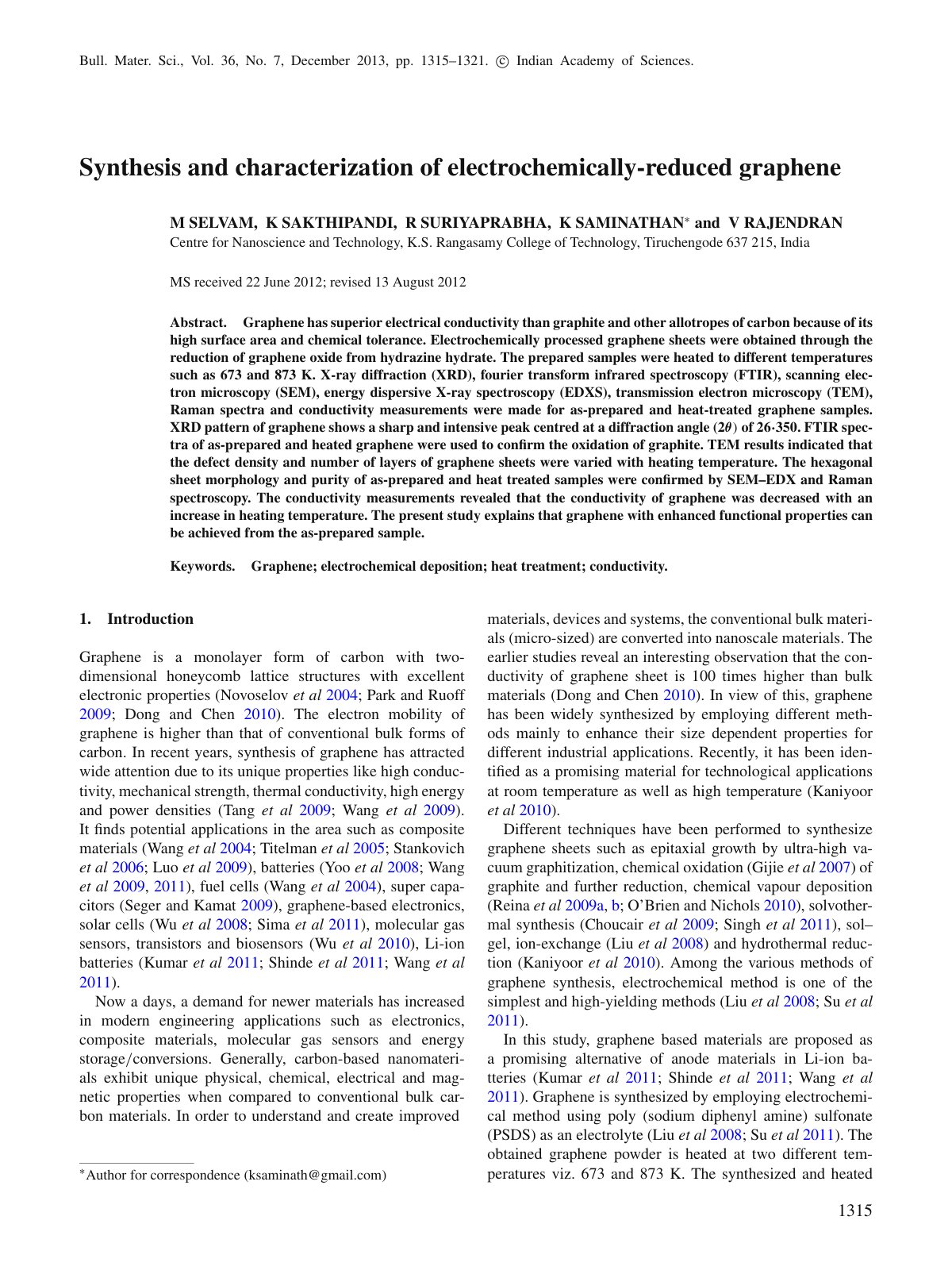 First page of Synthesis and characterization of electr