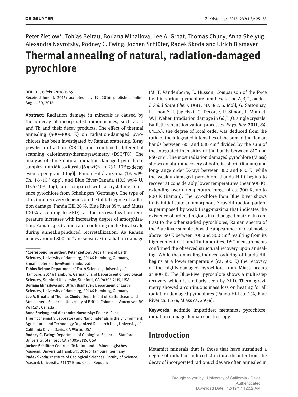 First page of Thermal annealing of natural radiation d
