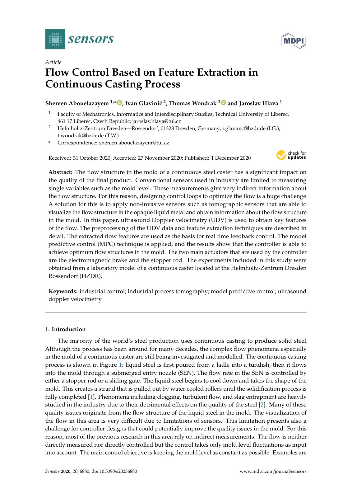 First page of Flow Control Based on Feature Extraction in Continuous Casting Process