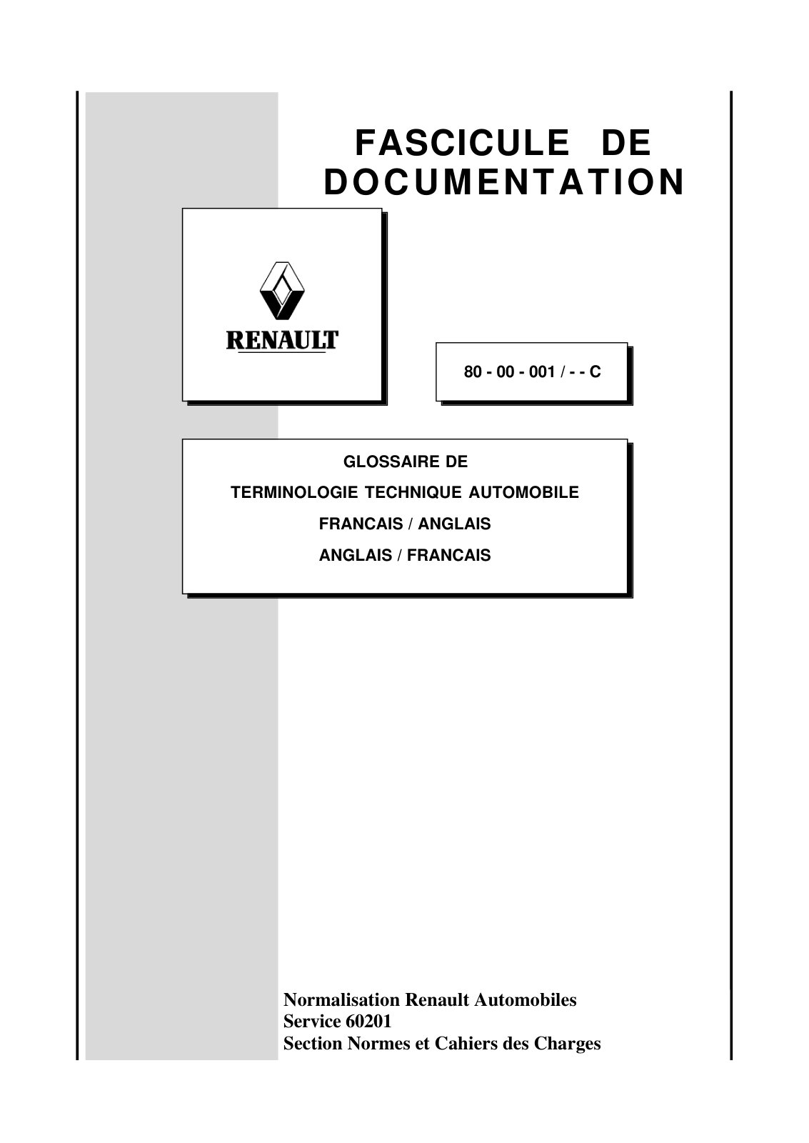 First page of Normalisation Renault Automobiles Servic