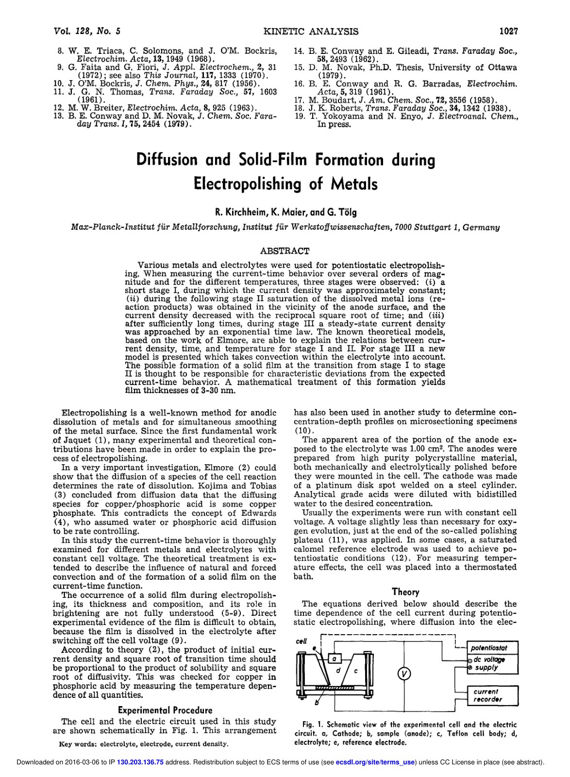 First page of Diffusion and Solid Film Formation durin