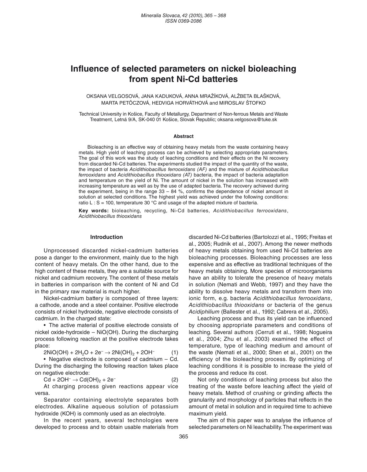 First page of Influence of selected parameters on nick
