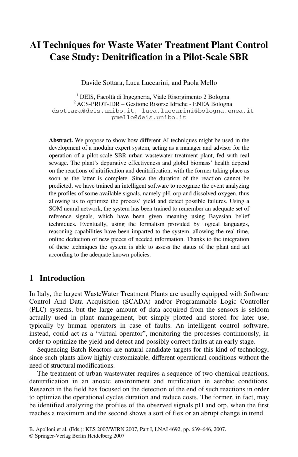 First page of AI Techniques for Waste Water Treatment
