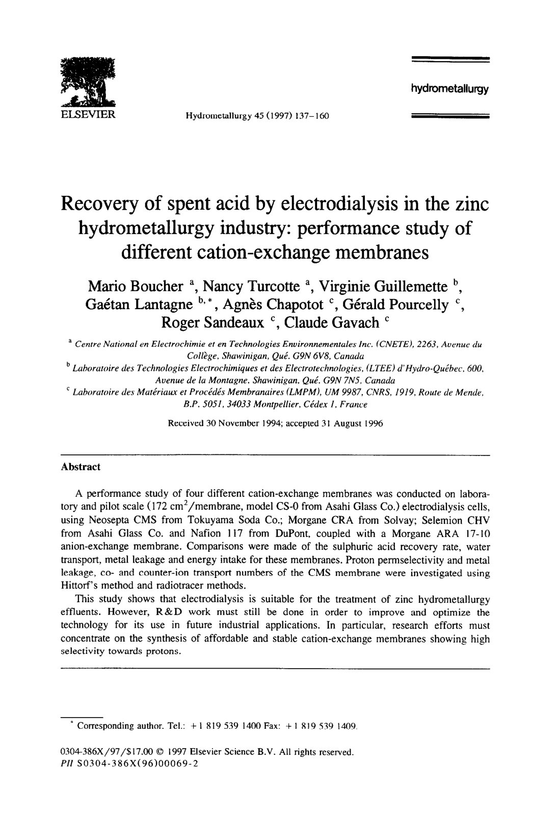 First page of Recovery of spent acid by electrodialysi